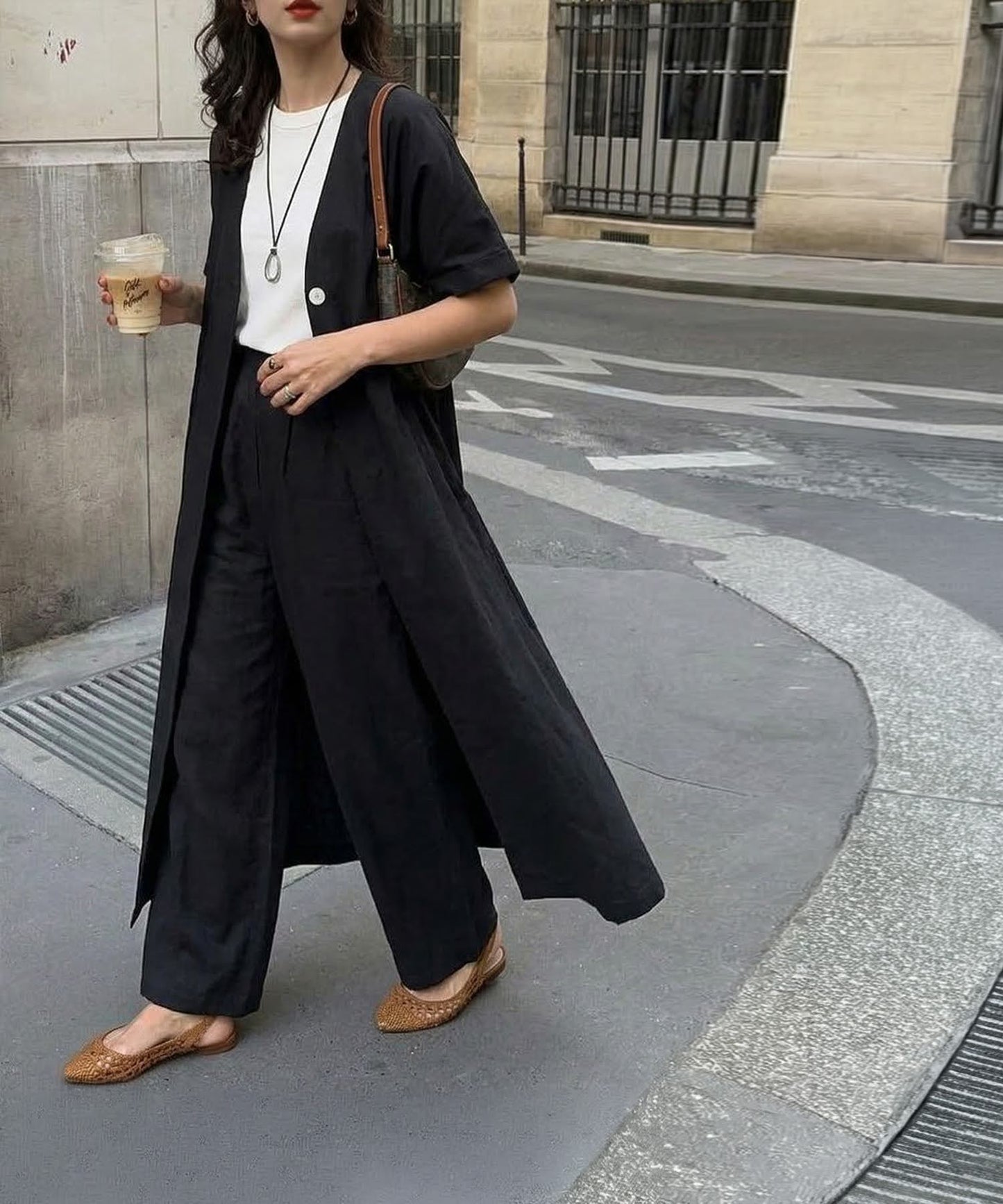 Linen-Like V-Neck Cardigan Ladies