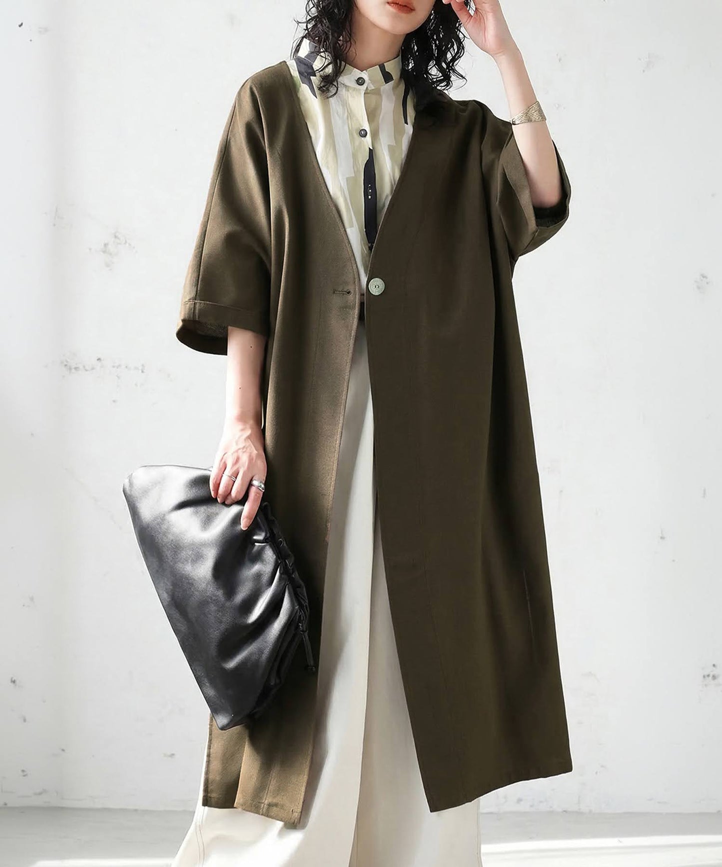 Linen-Like V-Neck Cardigan Ladies