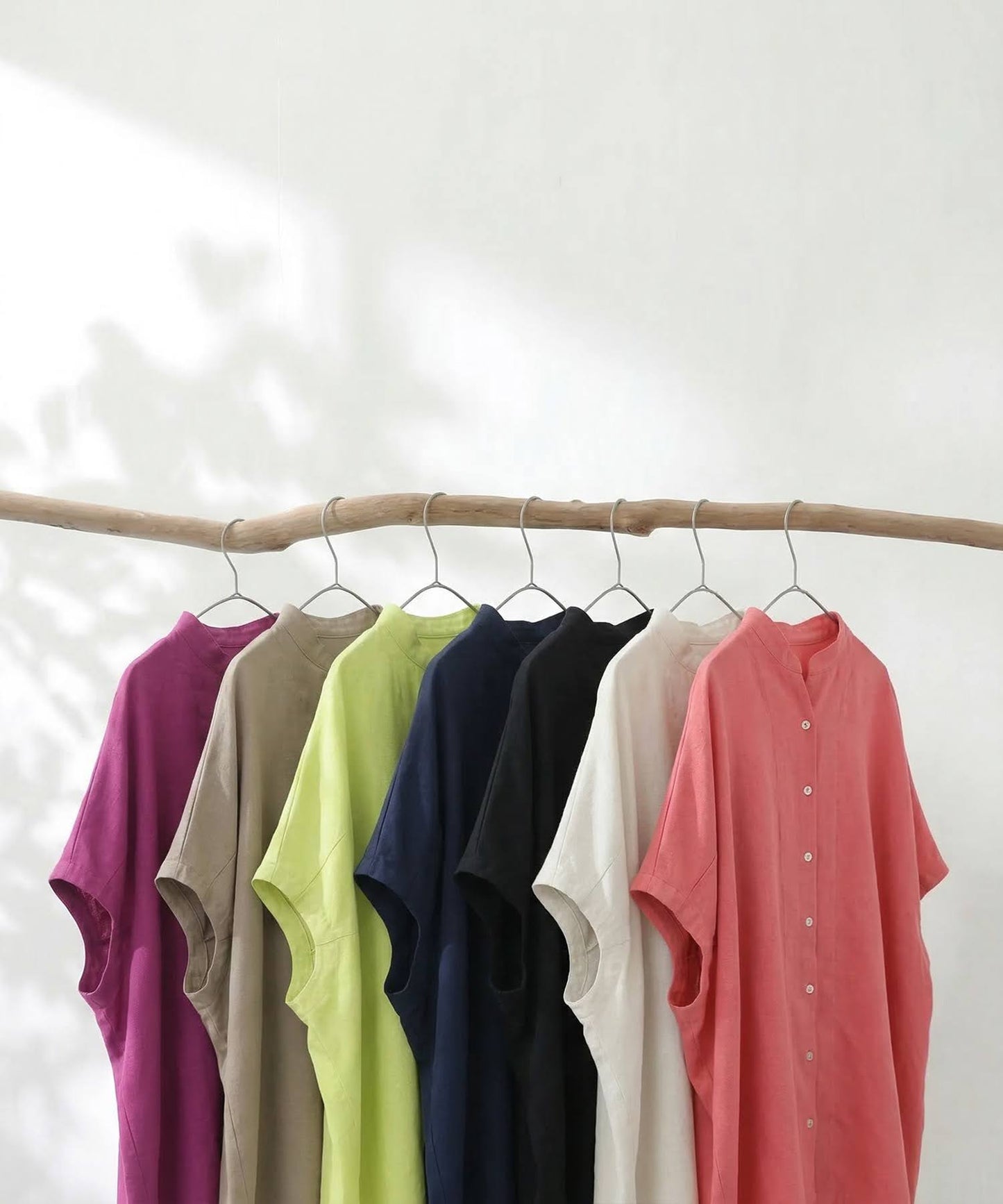 Keyhole Neckline Linen-Like Dolman Shirt Ladies