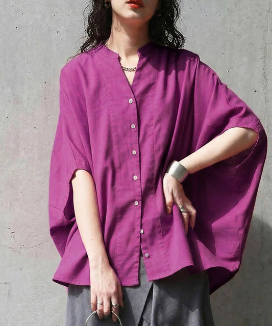 Keyhole Neckline Linen-Like Dolman Shirt Ladies