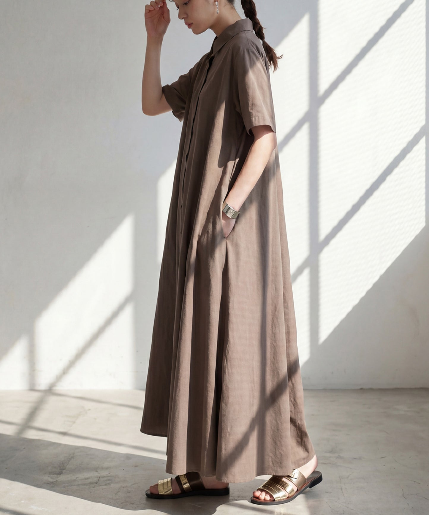 Linen Blend Shirt Dress Ladies