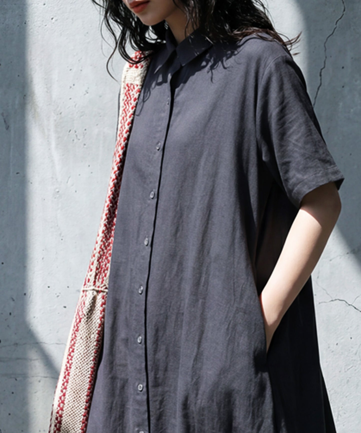 Linen Blend Shirt Dress Ladies