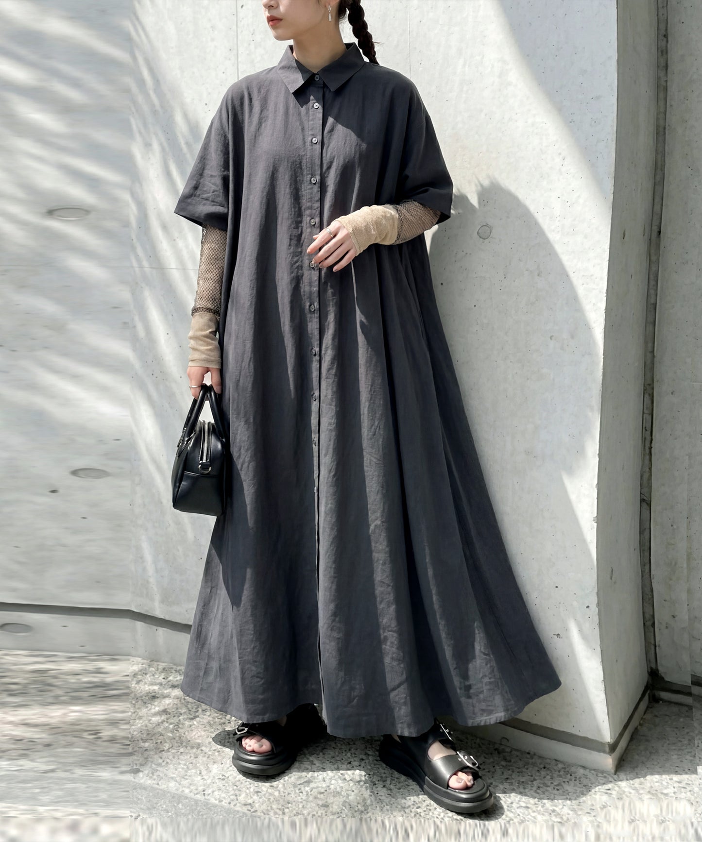 Linen Blend Shirt Dress Ladies