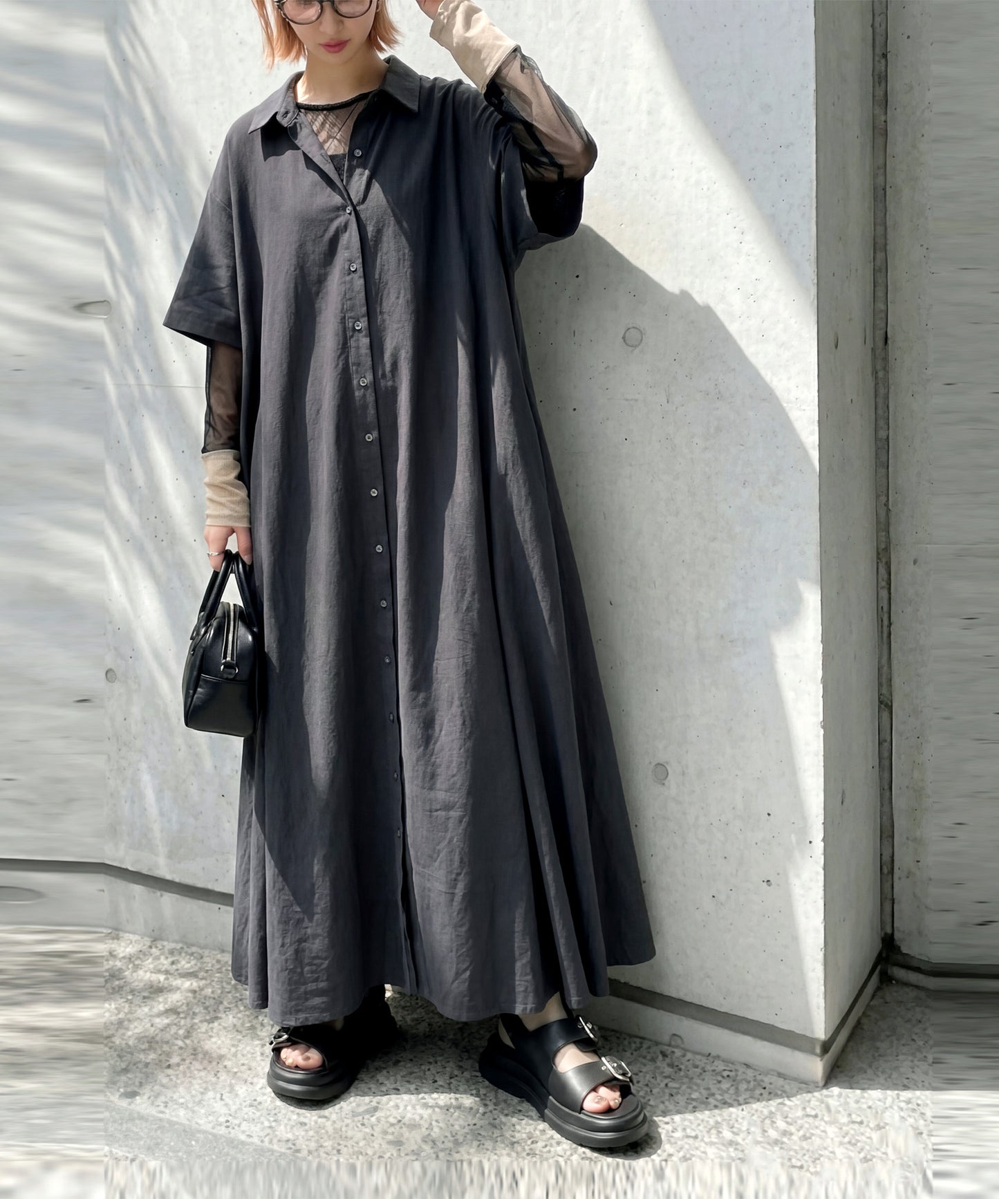 Linen Blend Shirt Dress Ladies