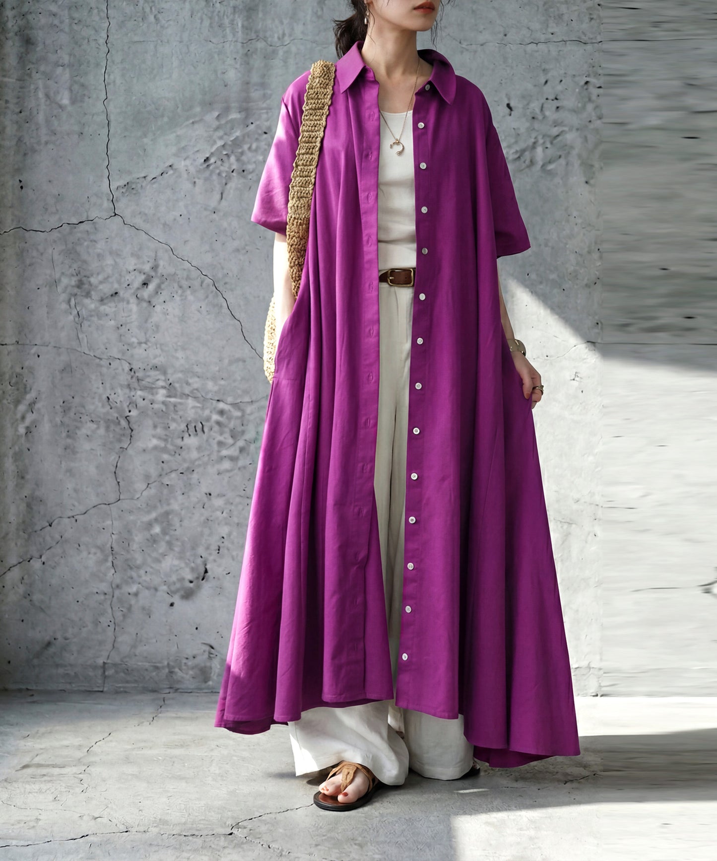 Linen Blend Shirt Dress Ladies