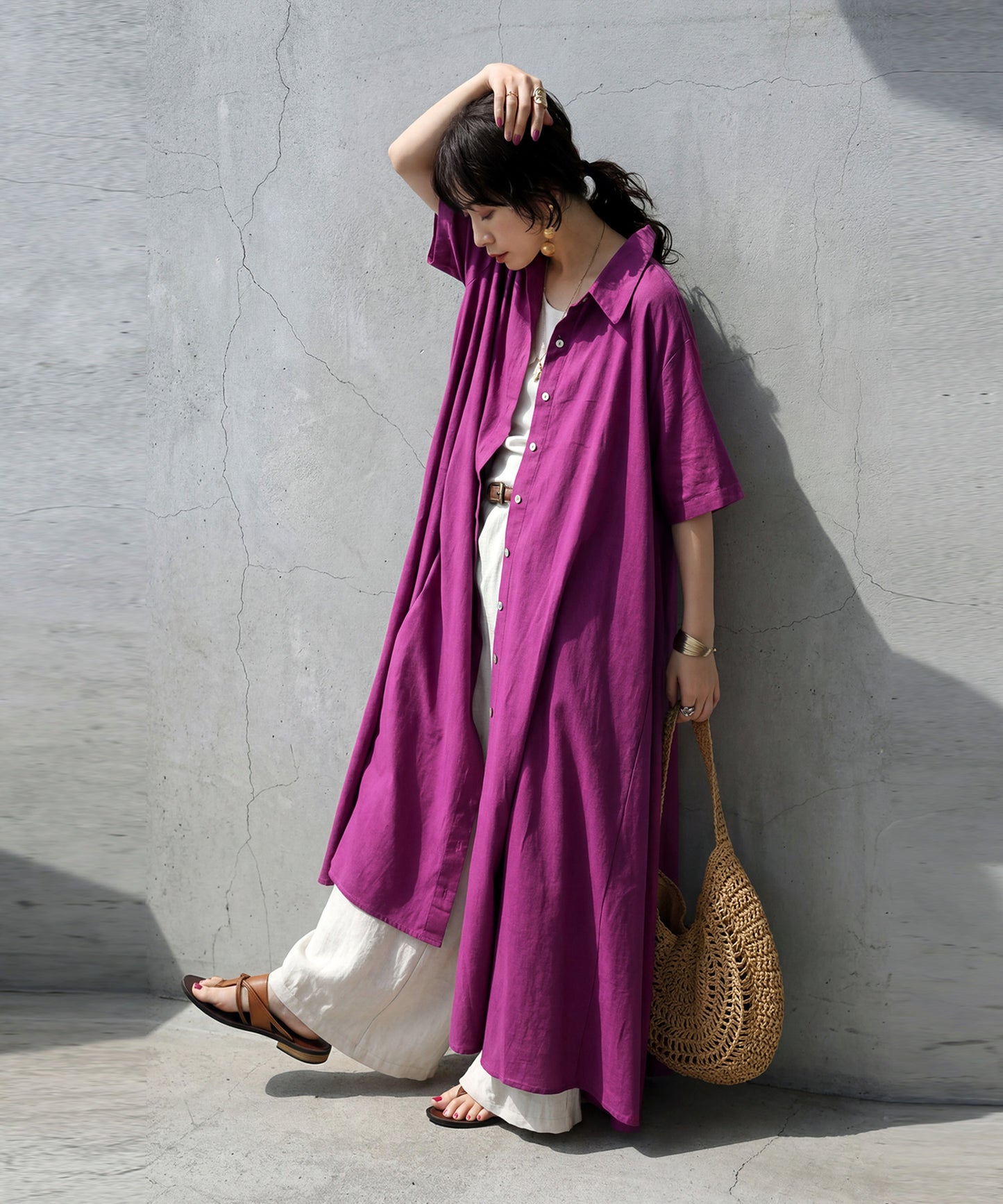 Linen Blend Shirt Dress Ladies