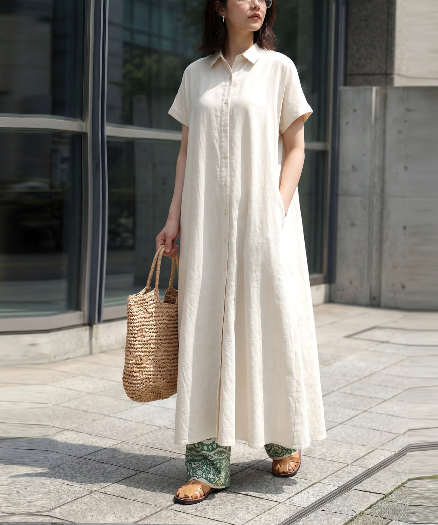 Linen Blend Shirt Dress Ladies