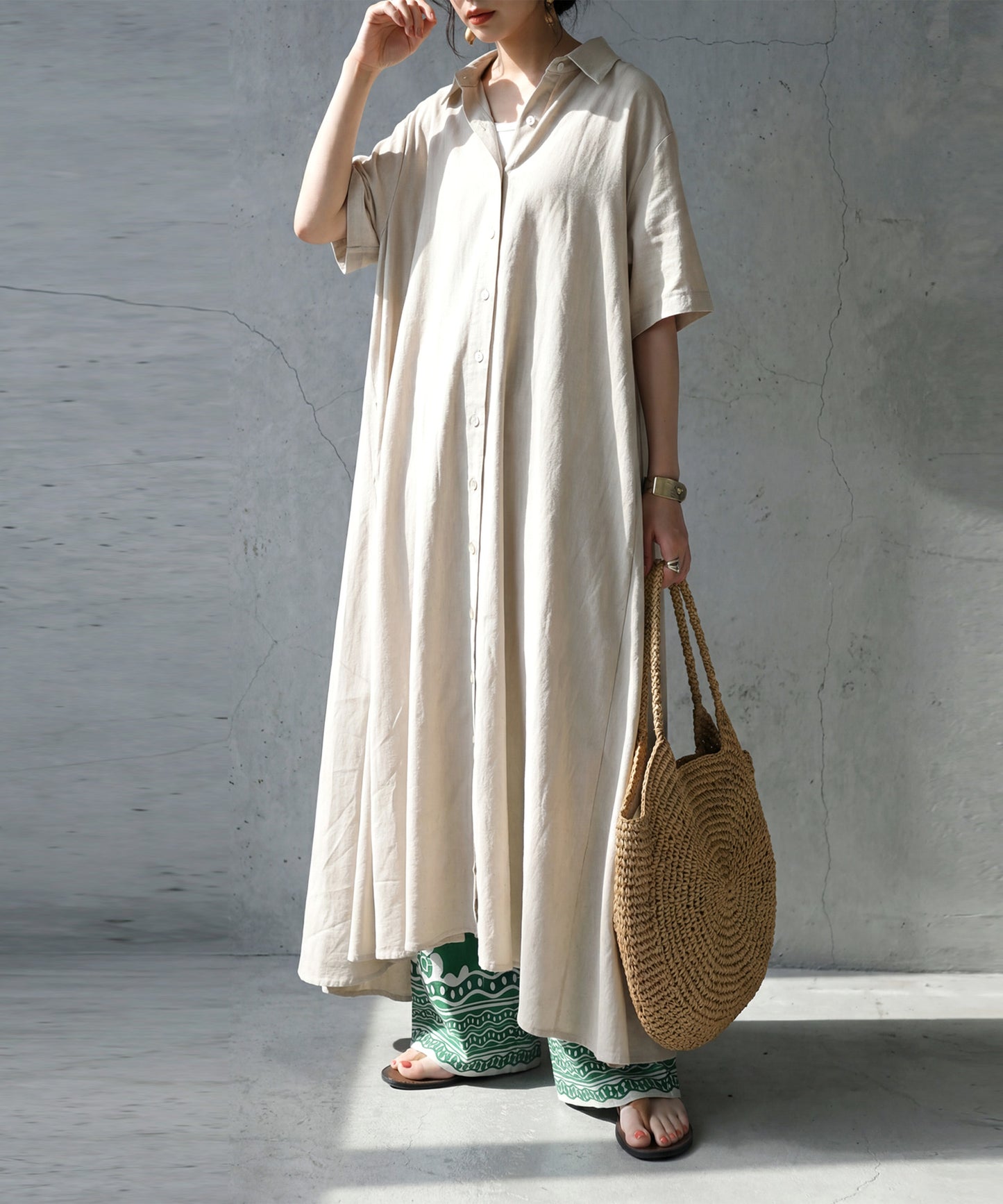 Linen Blend Shirt Dress Ladies