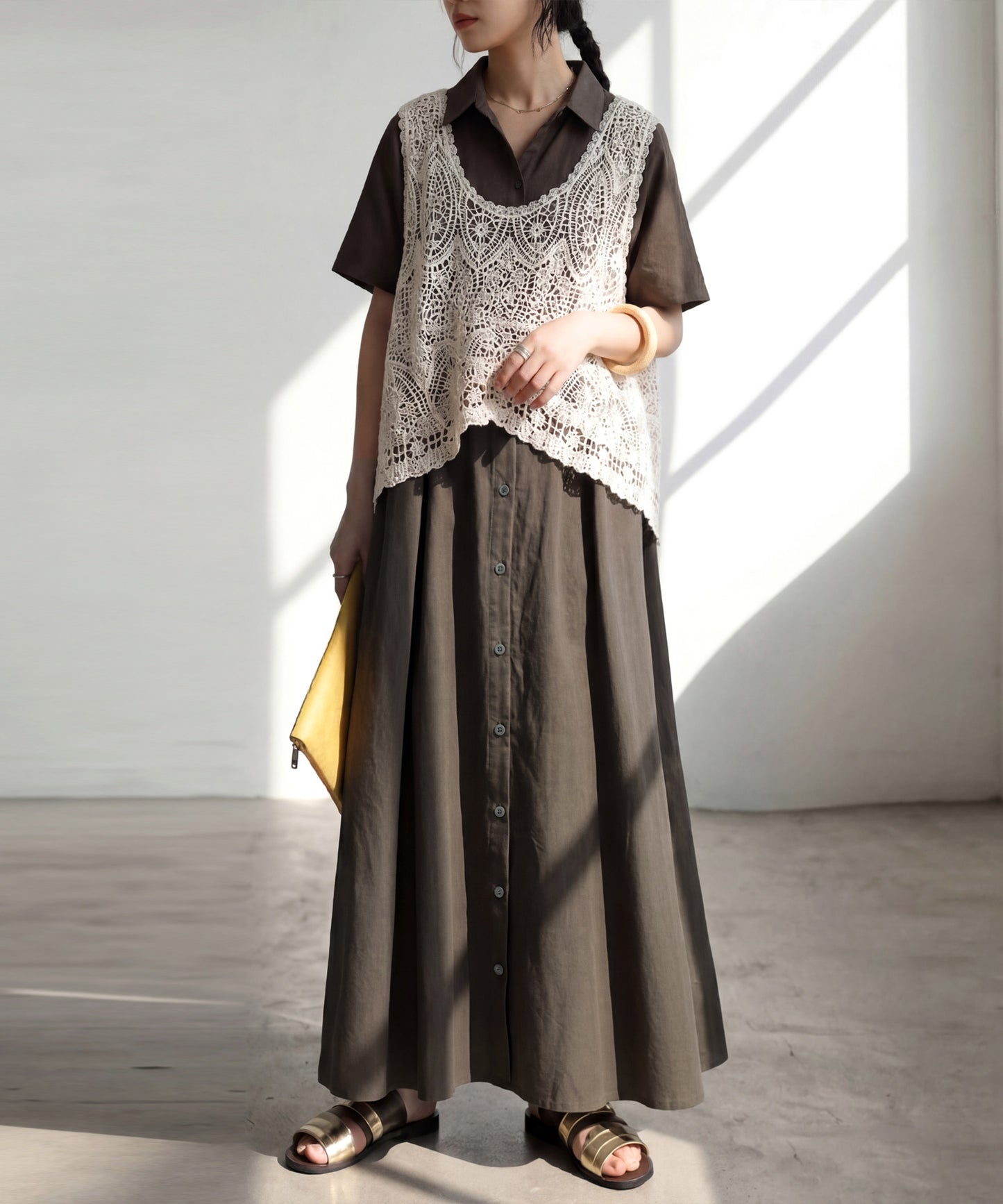 Linen Blend Shirt Dress Ladies
