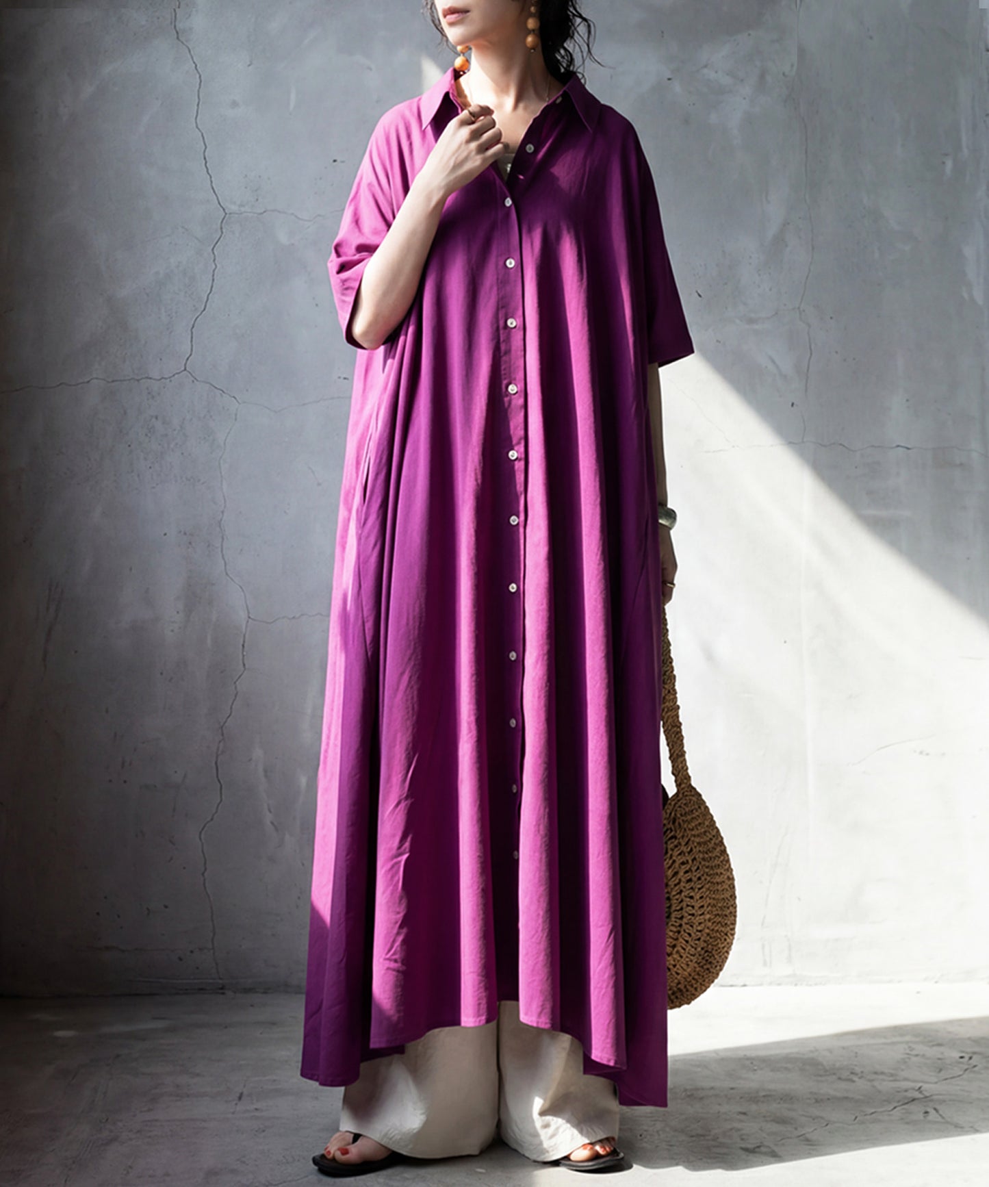 Linen Blend Shirt Dress Ladies