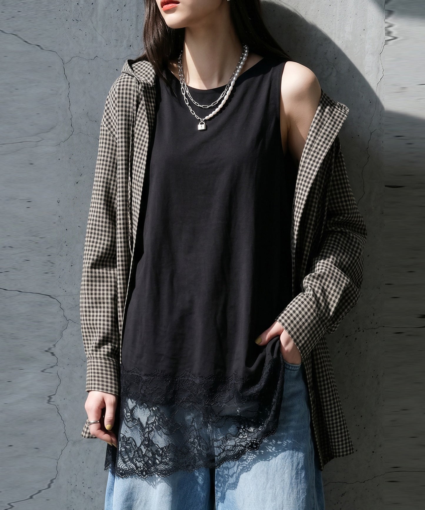 Cool-Touch, Lace-Hem Layered Tank Top Ladies