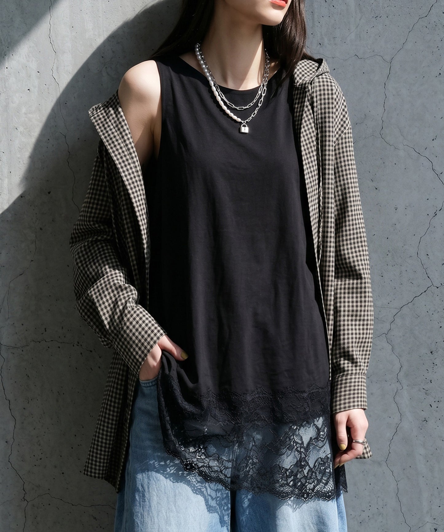 Cool-Touch, Lace-Hem Layered Tank Top Ladies