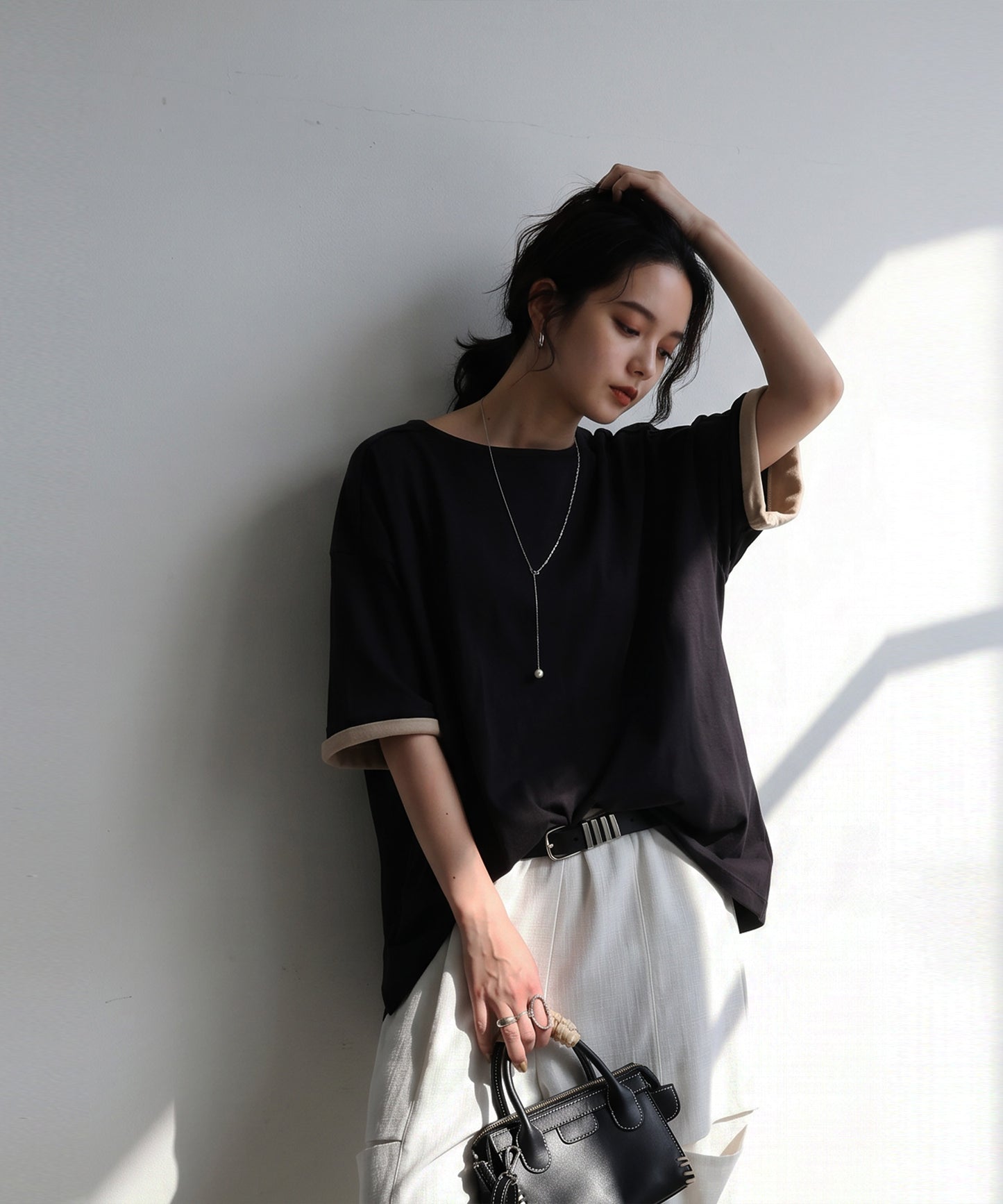 Powder Touch 100% Cotton Boat Neck Color Block T-Shirt Ladies