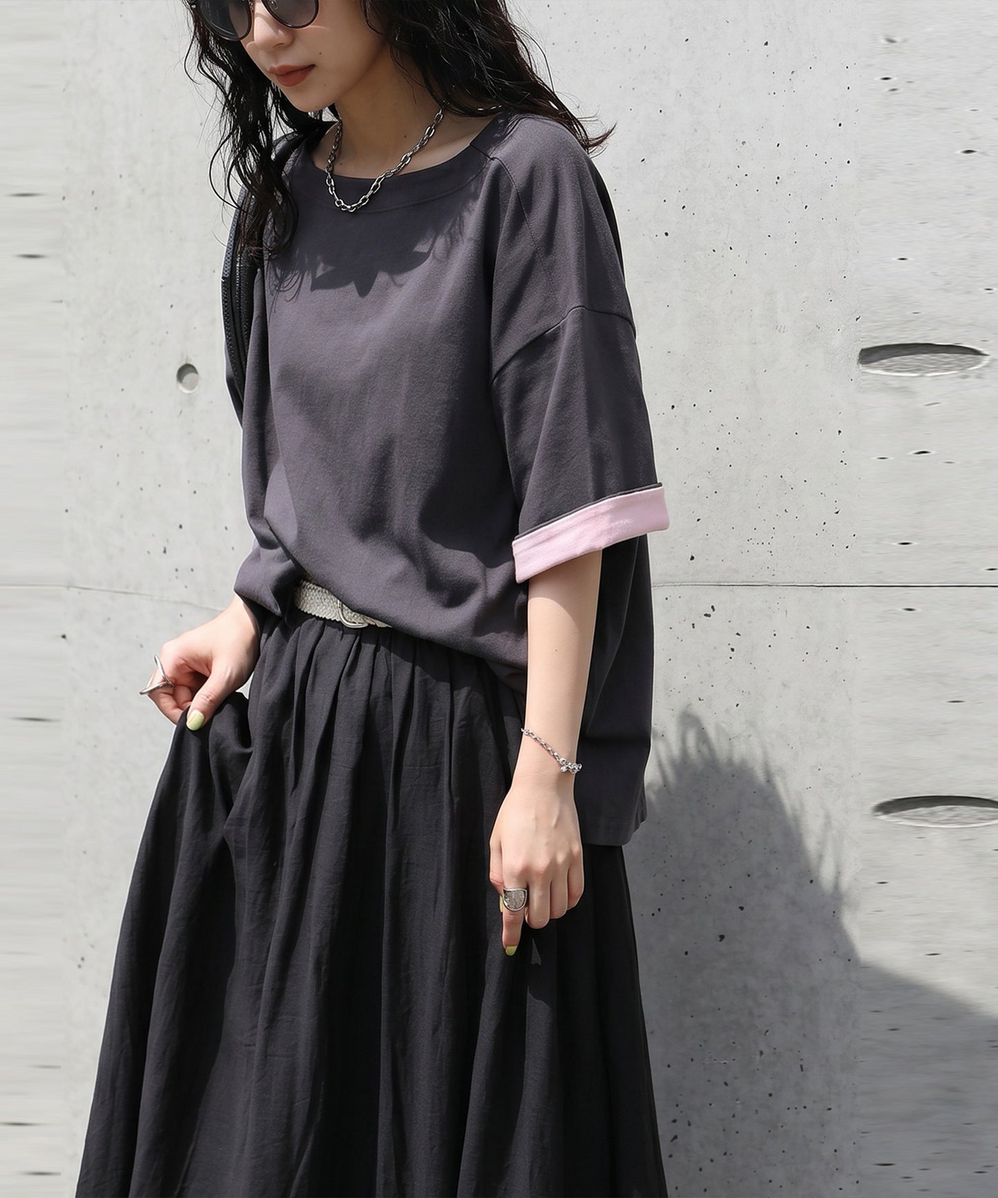 Powder Touch 100% Cotton Boat Neck Color Block T-Shirt Ladies