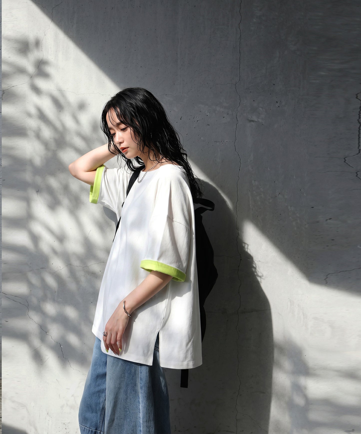 Powder Touch 100% Cotton Boat Neck Color Block T-Shirt Ladies