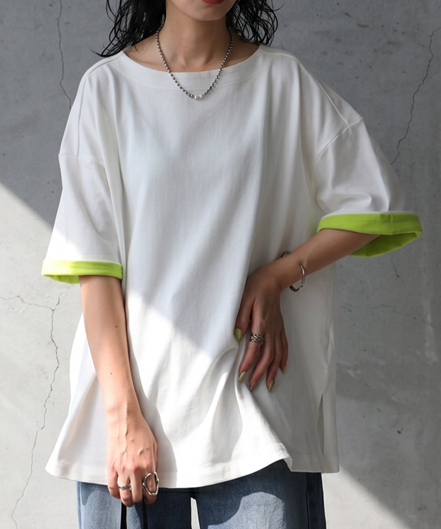 Powder Touch 100% Cotton Boat Neck Color Block T-Shirt Ladies