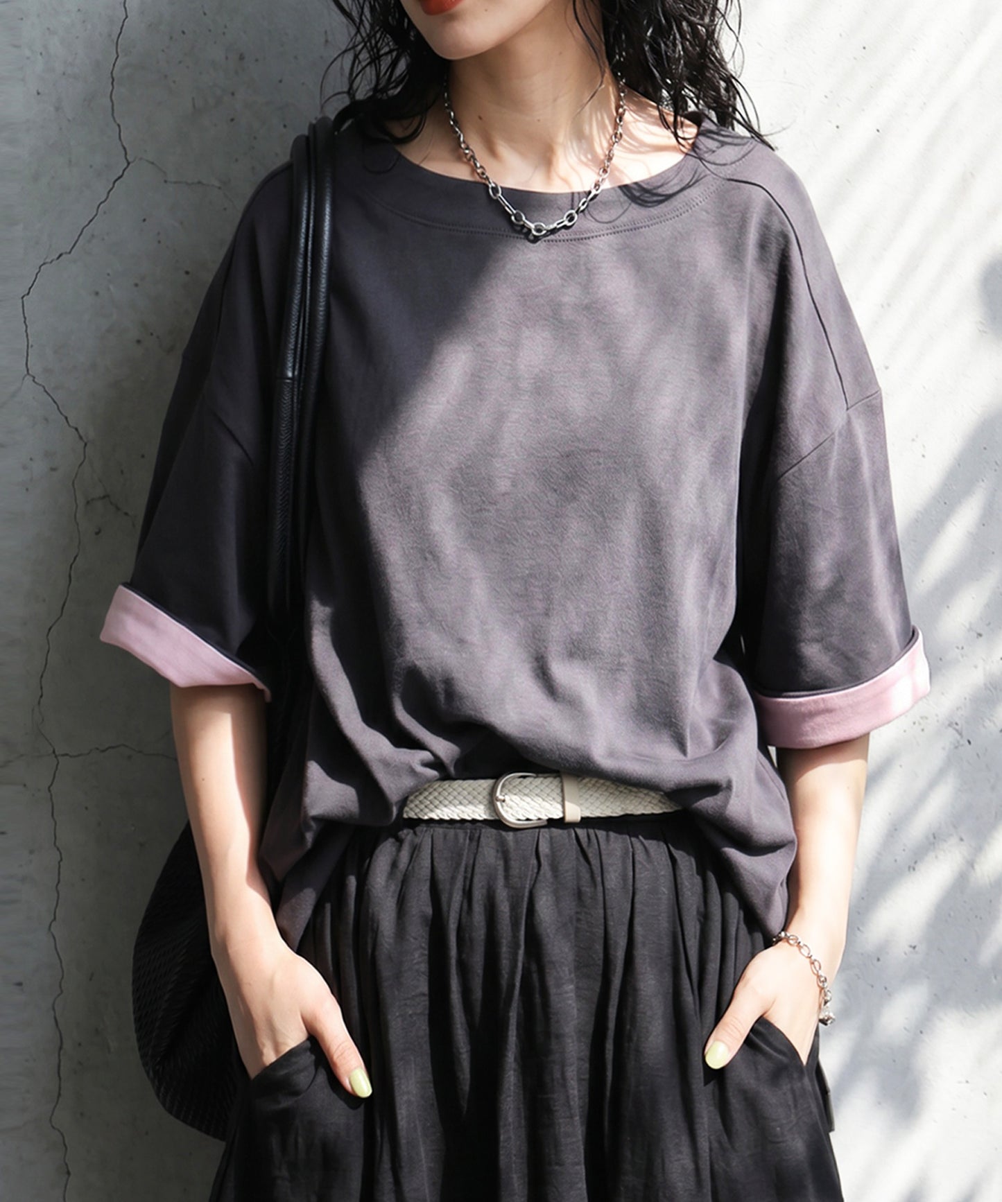 Powder Touch 100% Cotton Boat Neck Color Block T-Shirt Ladies