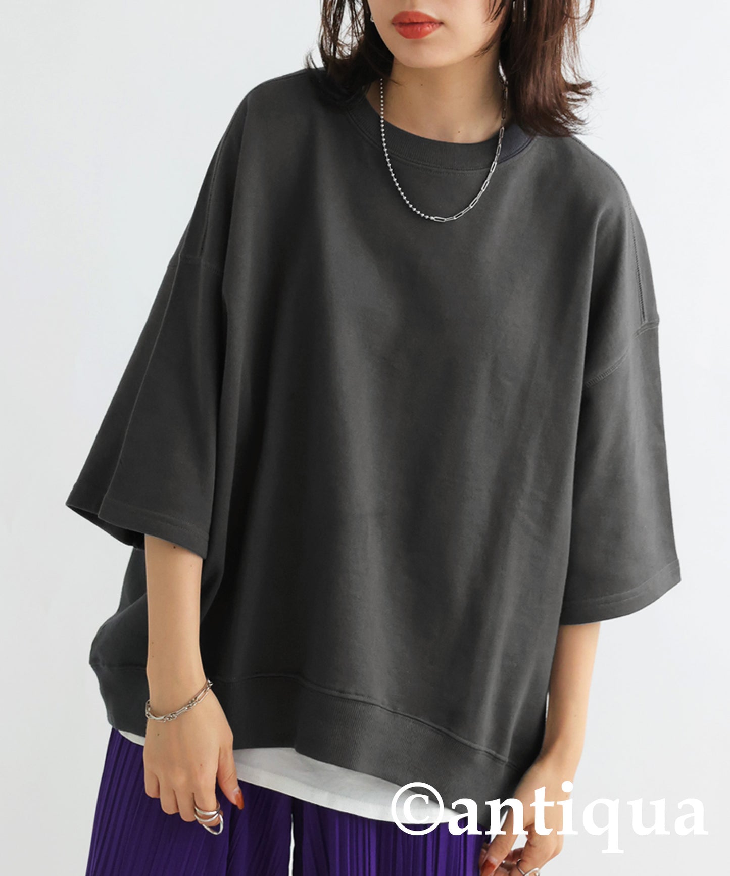 Short-sleeved Plullover Ladies sweatshirt pile fabric