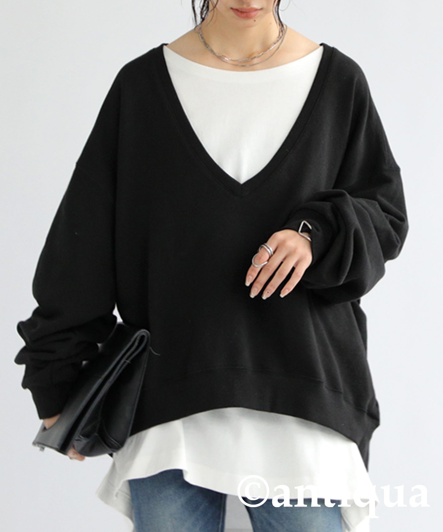 Pile Fabric V-Neck Sweatshirt Ladies