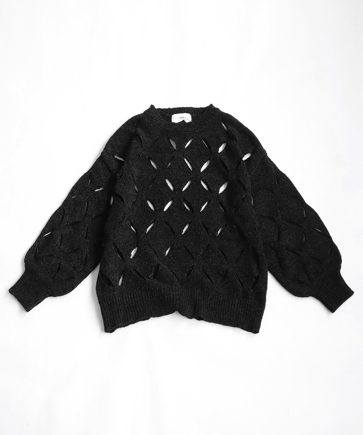OWNth Diamond Pattern Cutout Crew Neck Knit Tops Ladies
