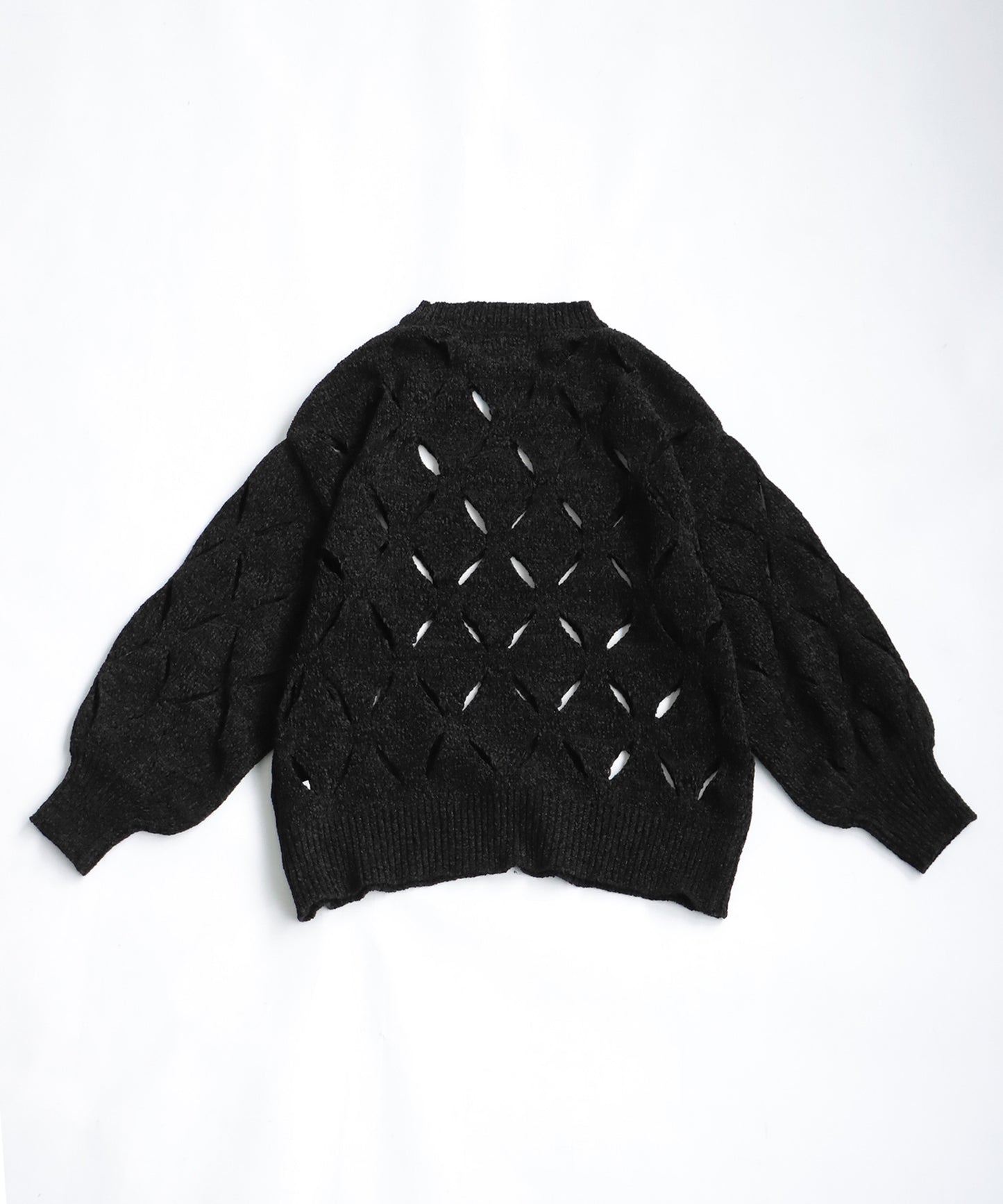 OWNth Diamond Pattern Cutout Crew Neck Knit Tops Ladies