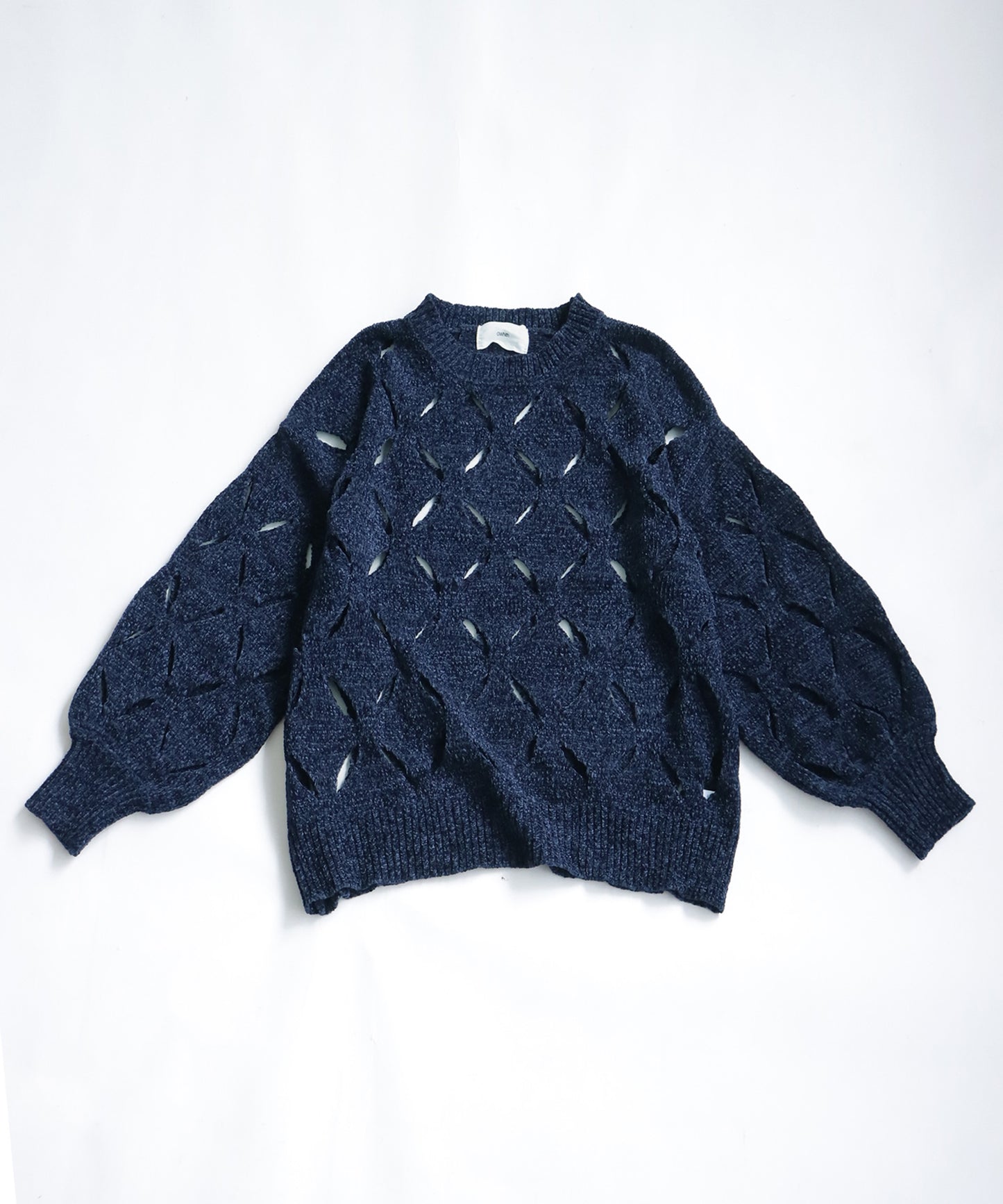 OWNth Diamond Pattern Cutout Crew Neck Knit Tops Ladies