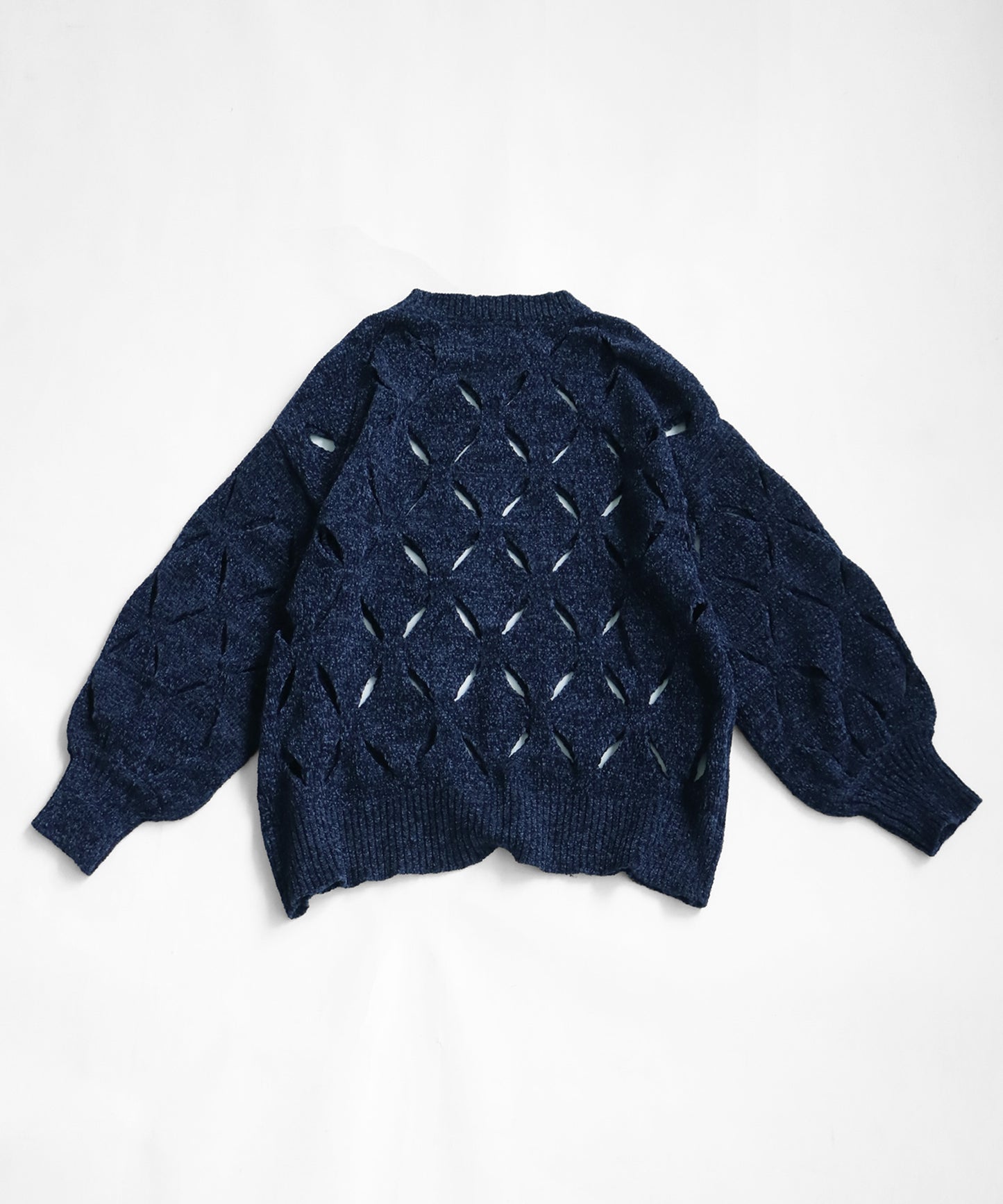 OWNth Diamond Pattern Cutout Crew Neck Knit Tops Ladies