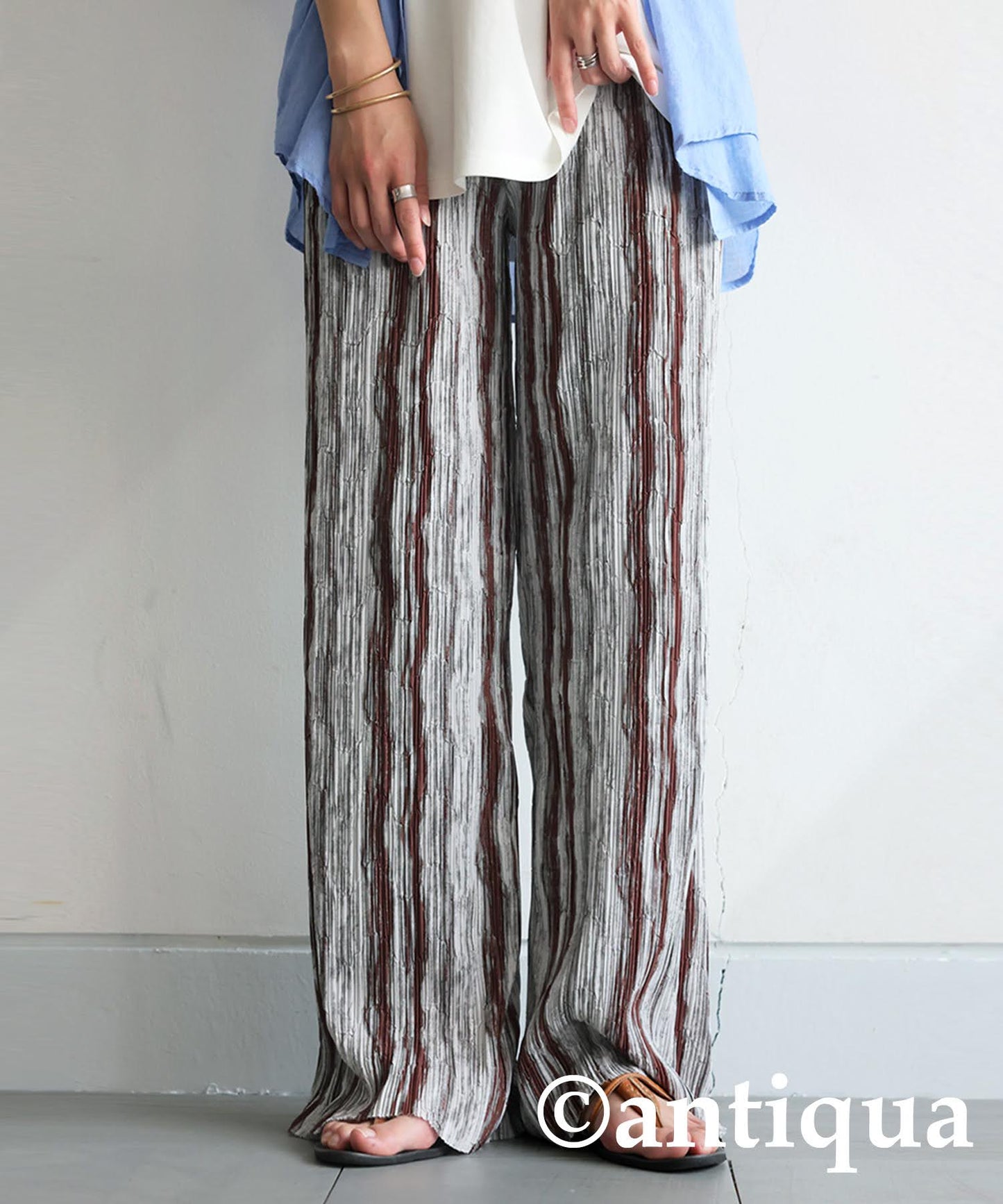 Ladies Striped Pleated Pants