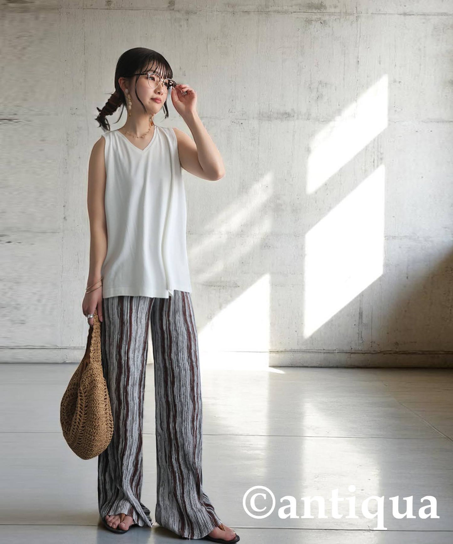 Ladies Striped Pleated Pants