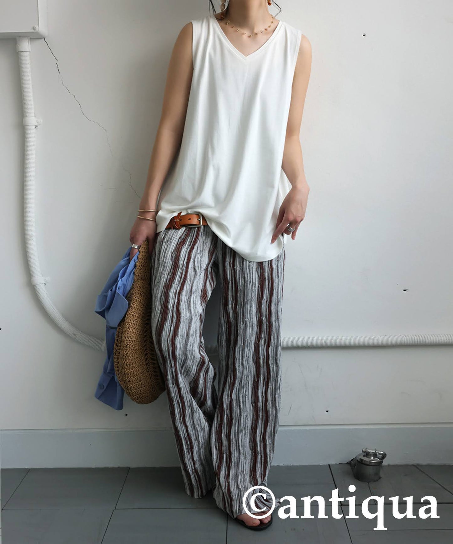 Ladies Striped Pleated Pants