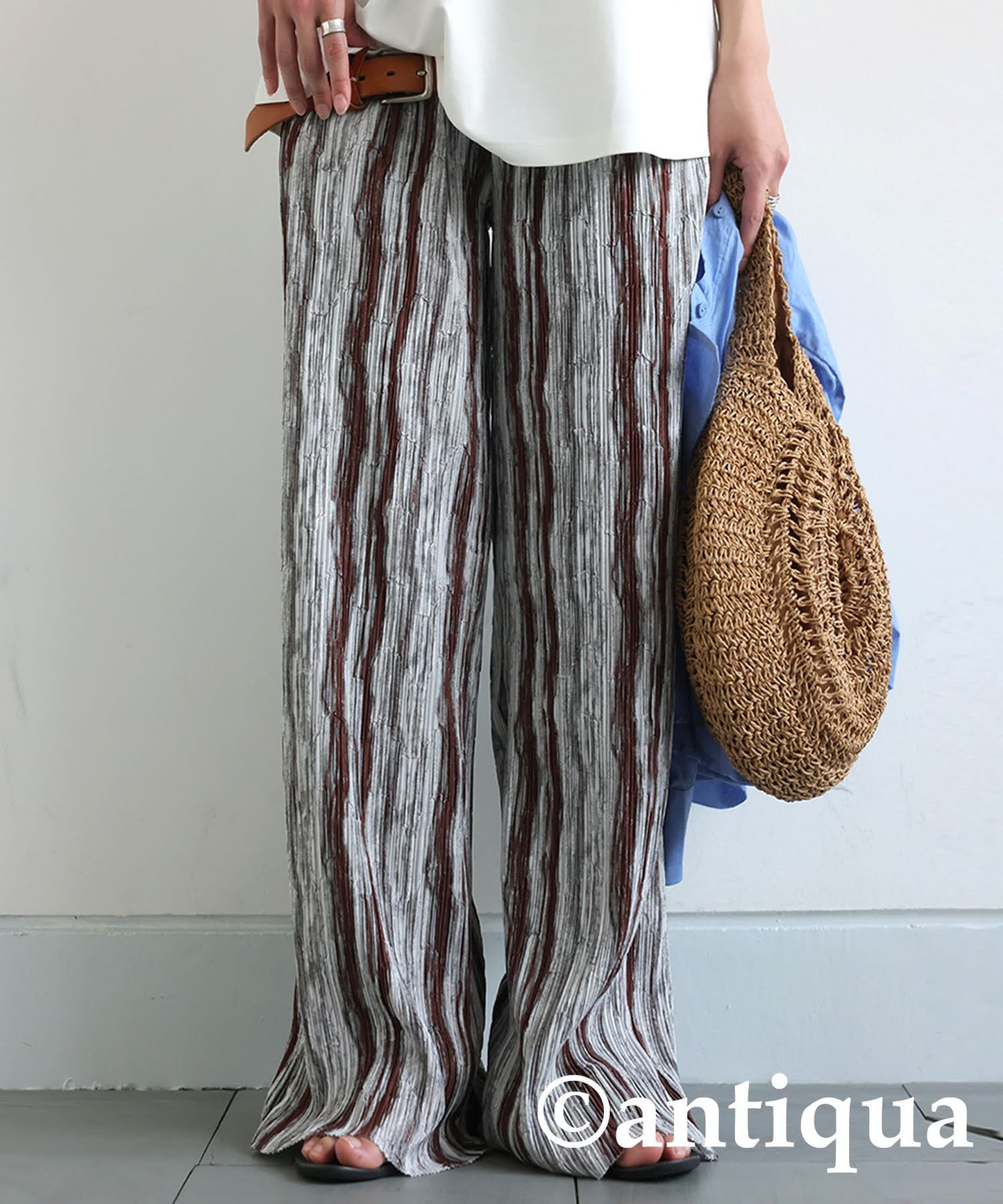 Ladies Striped Pleated Pants