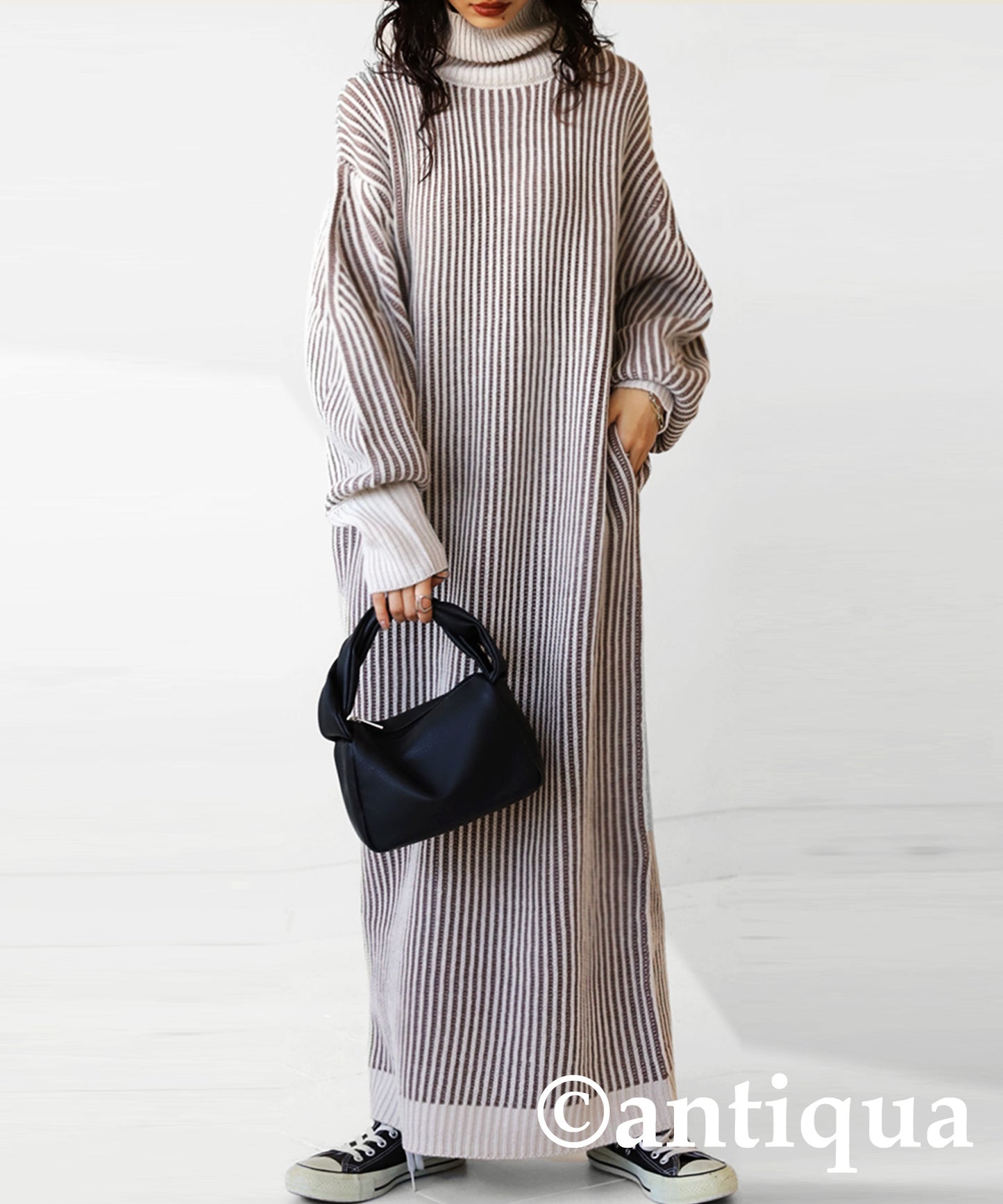 High Neck Color Knit Dress Ladies