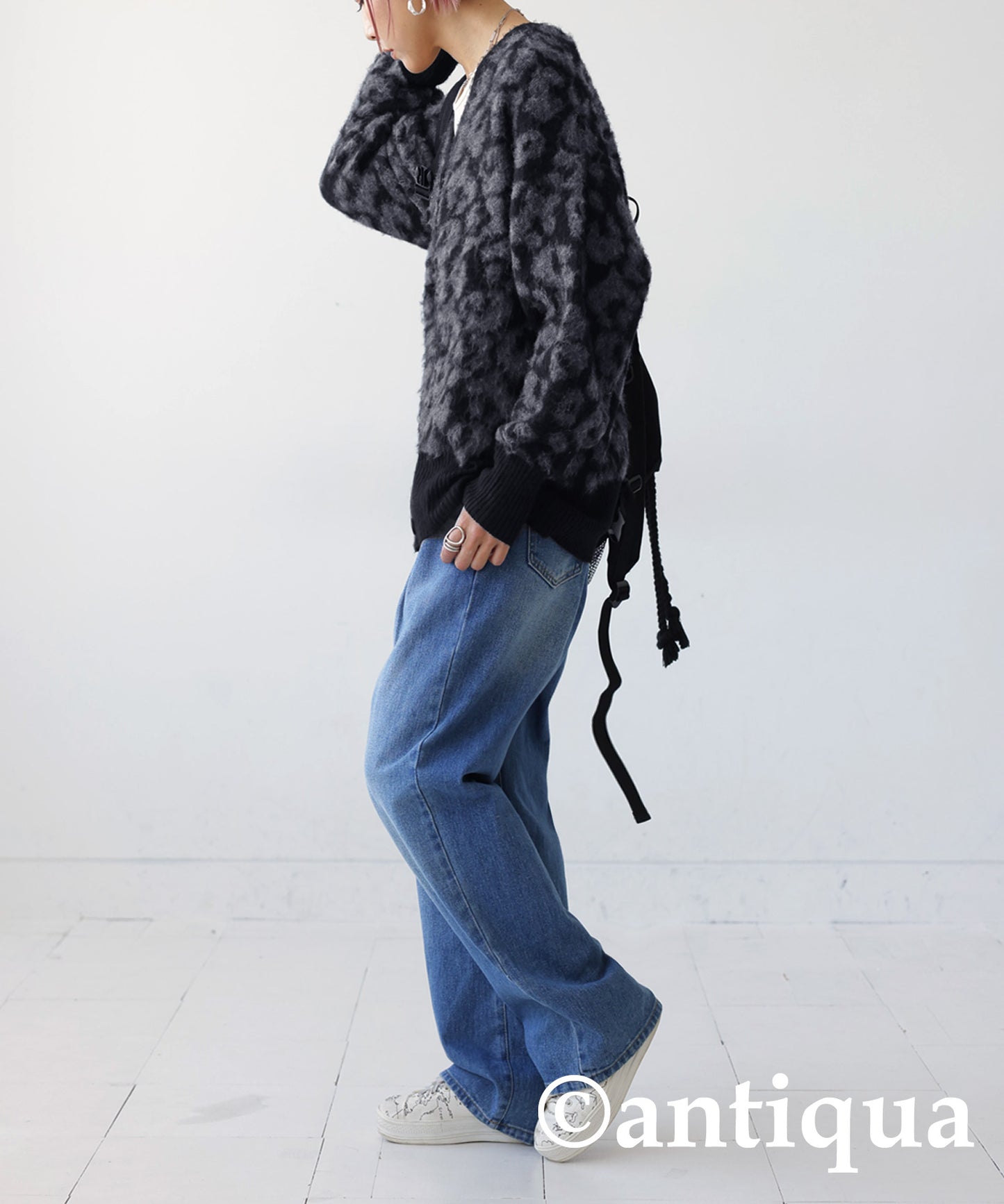 Leopard pattern knit cardigan Ladies