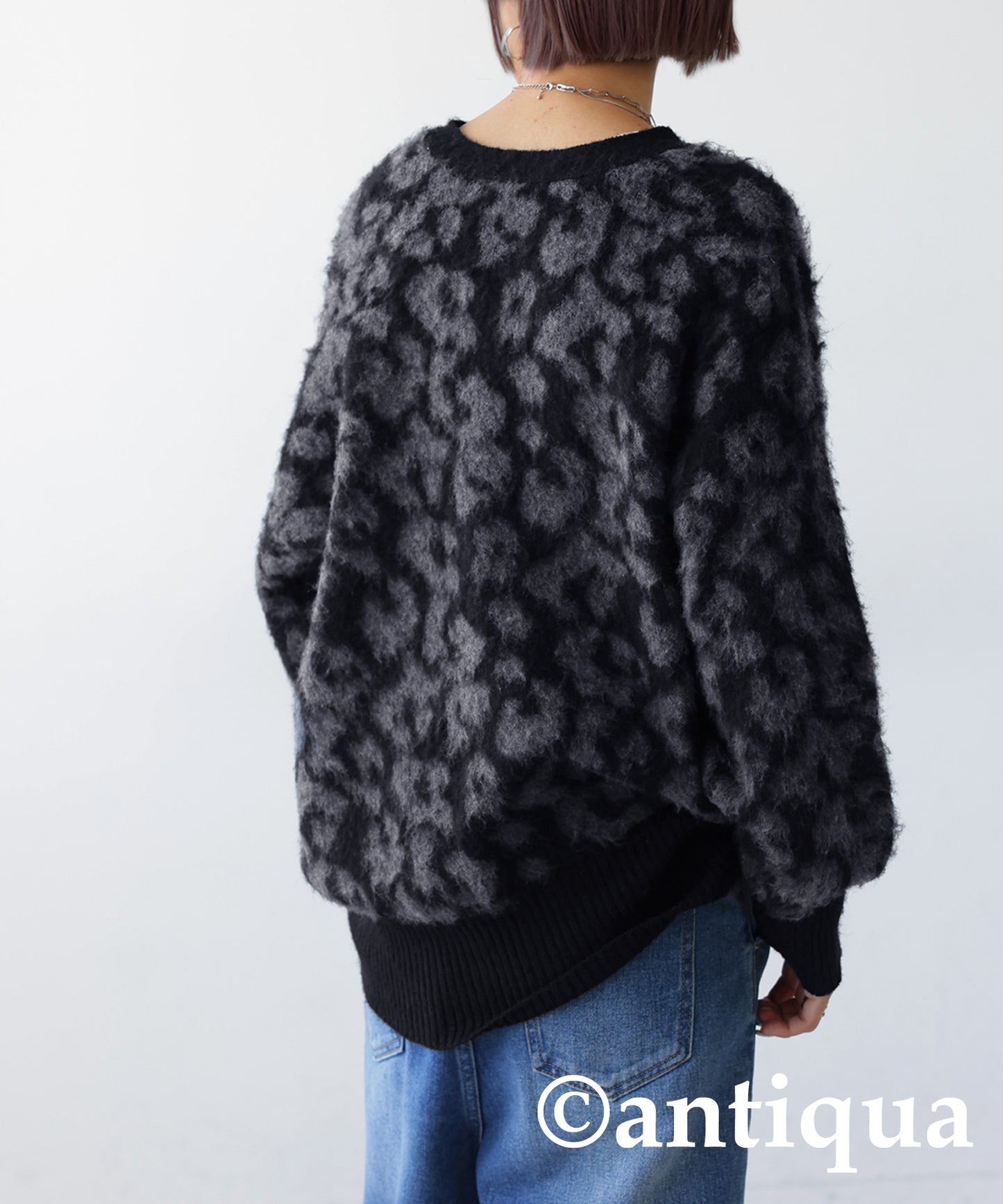 Leopard pattern knit cardigan Ladies