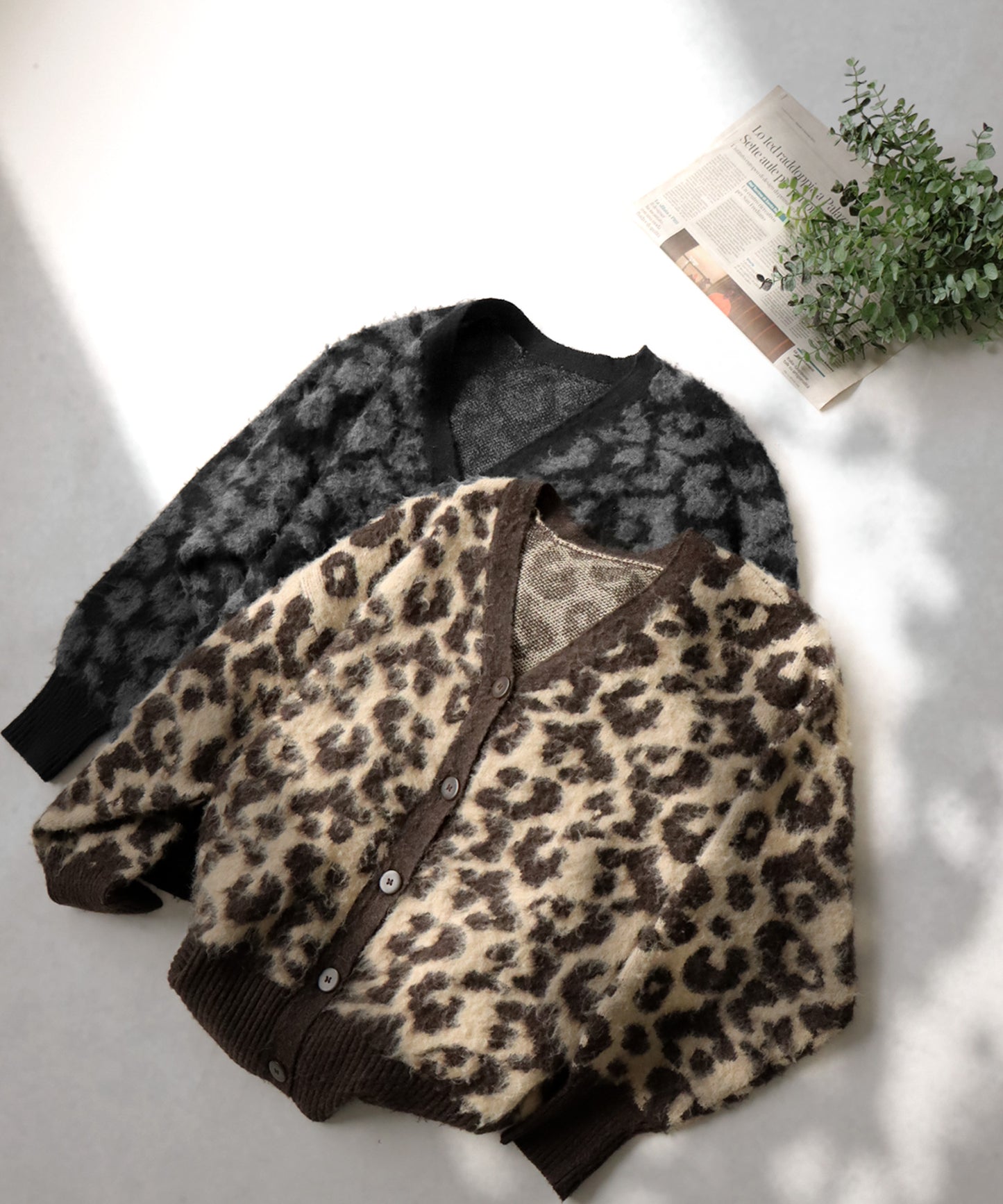 Leopard pattern knit cardigan Ladies