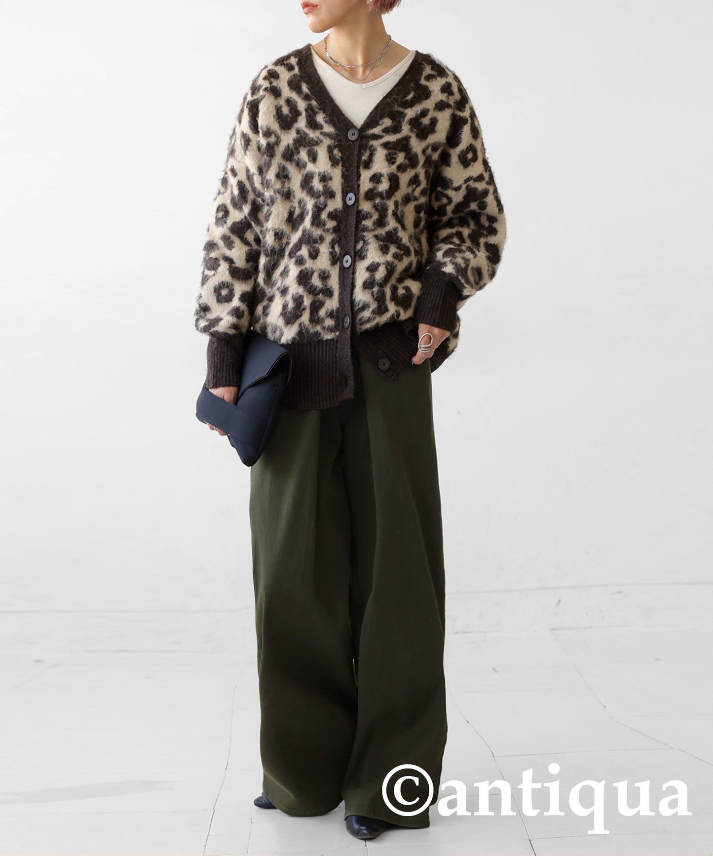 Leopard pattern knit cardigan Ladies