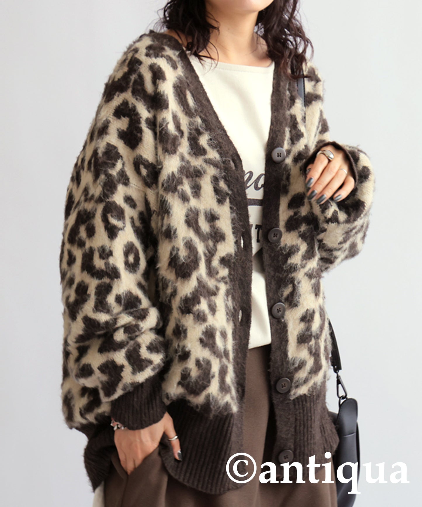 Leopard pattern knit cardigan Ladies