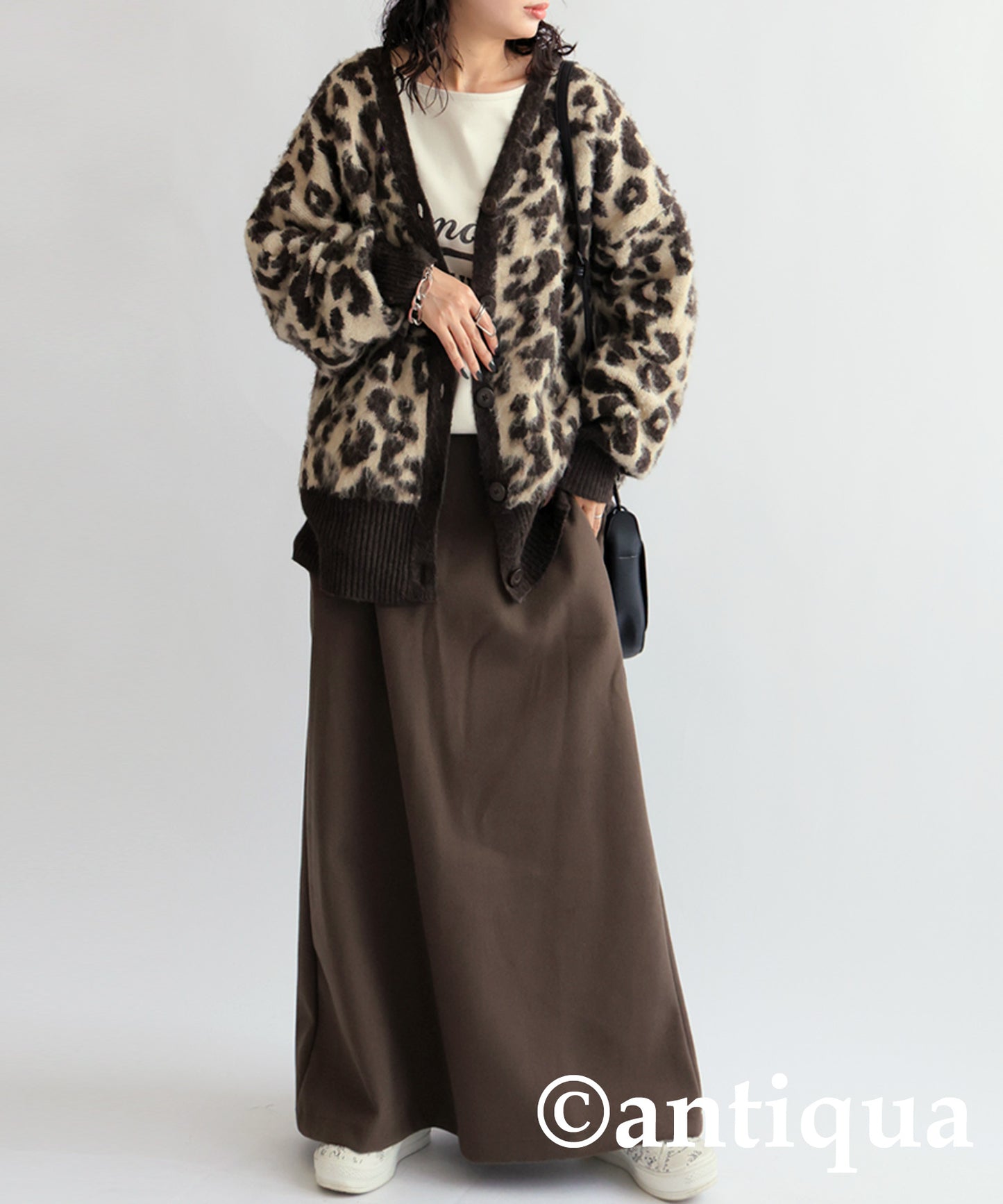 Leopard pattern knit cardigan Ladies