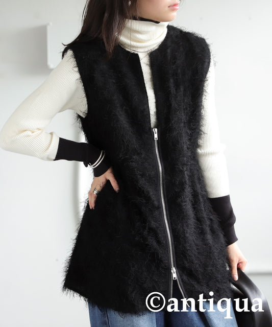 Double Zip Shaggy Vest Ladies