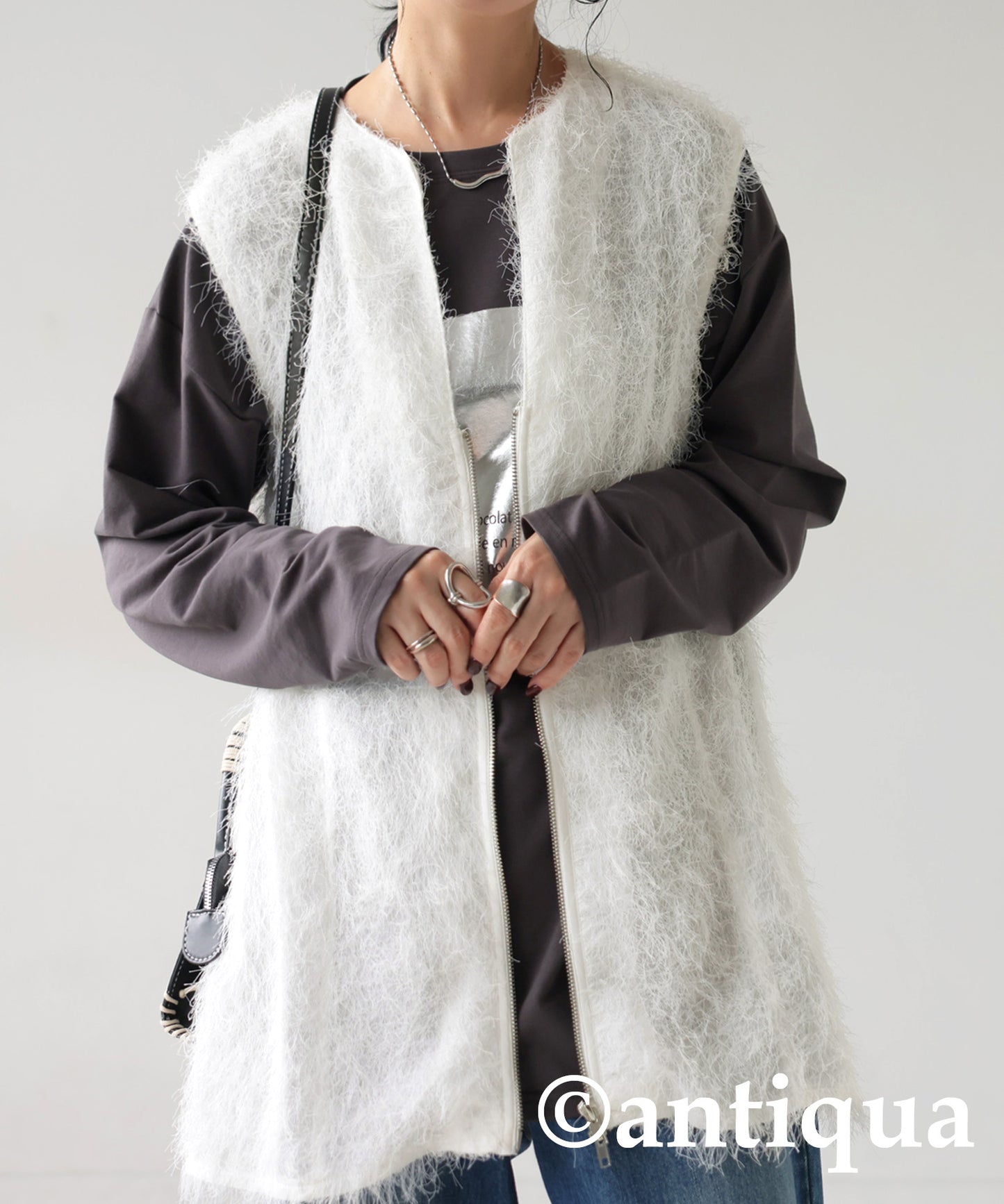 Double Zip Shaggy Vest Ladies