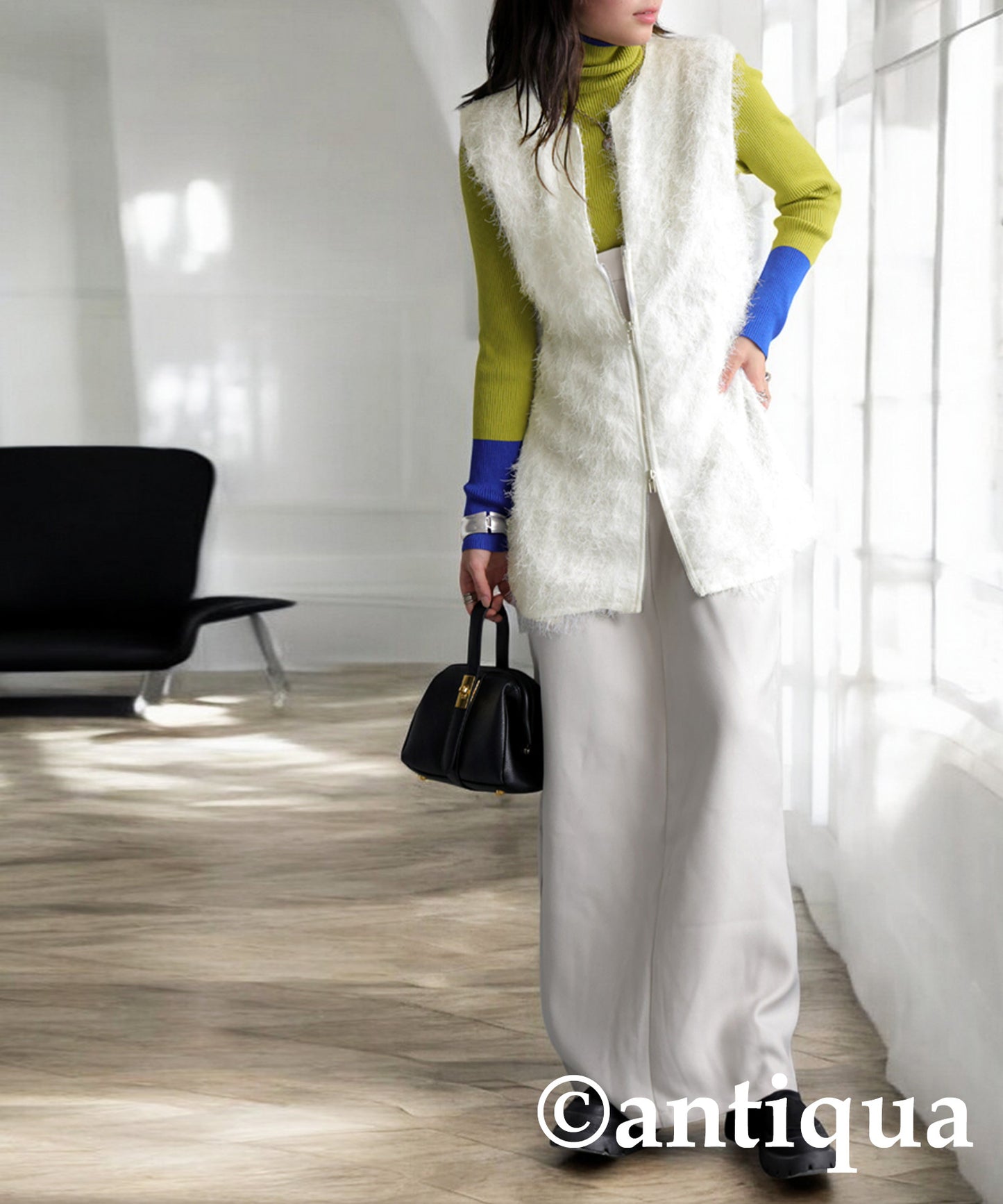 Double Zip Shaggy Vest Ladies