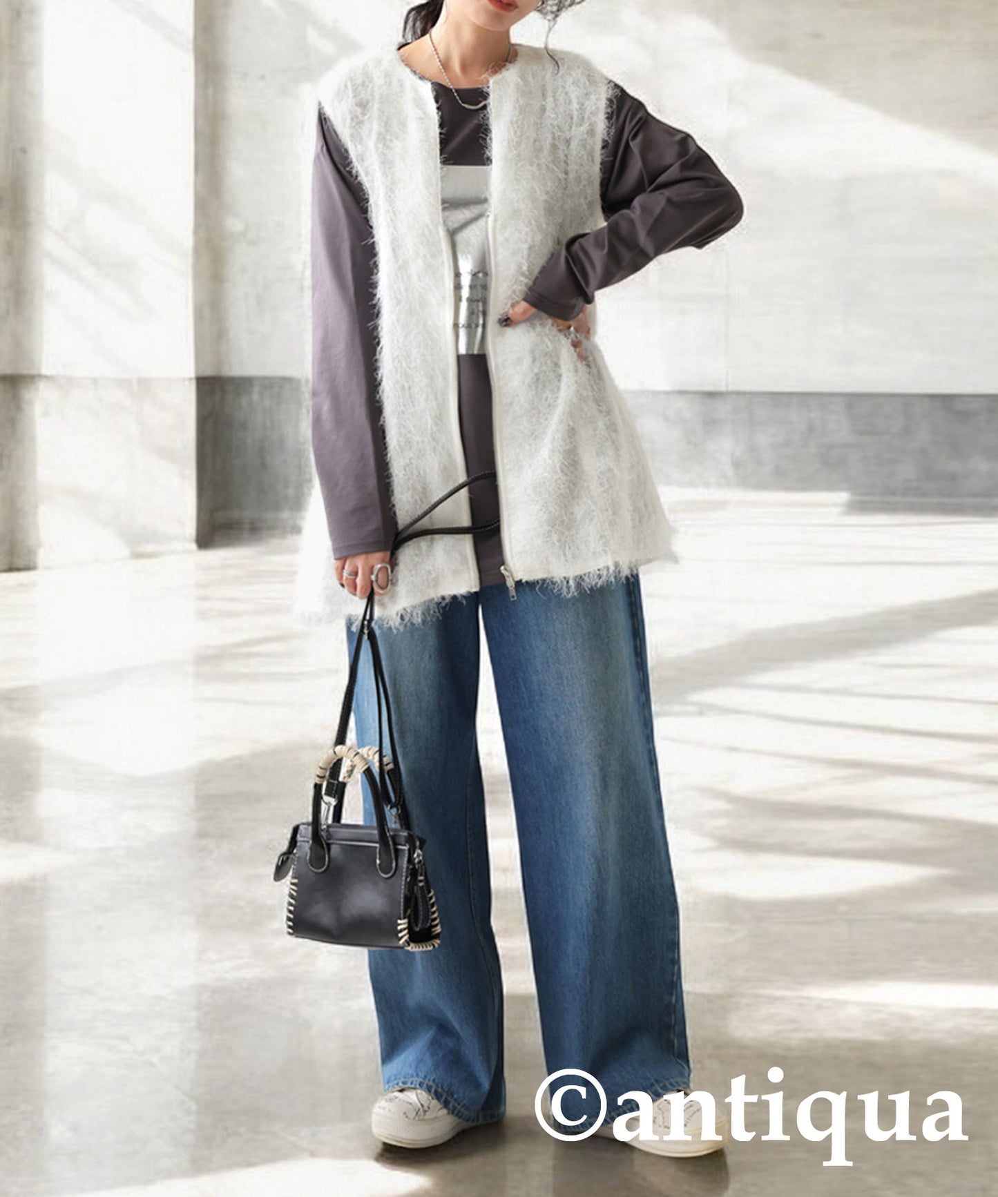 Double Zip Shaggy Vest Ladies