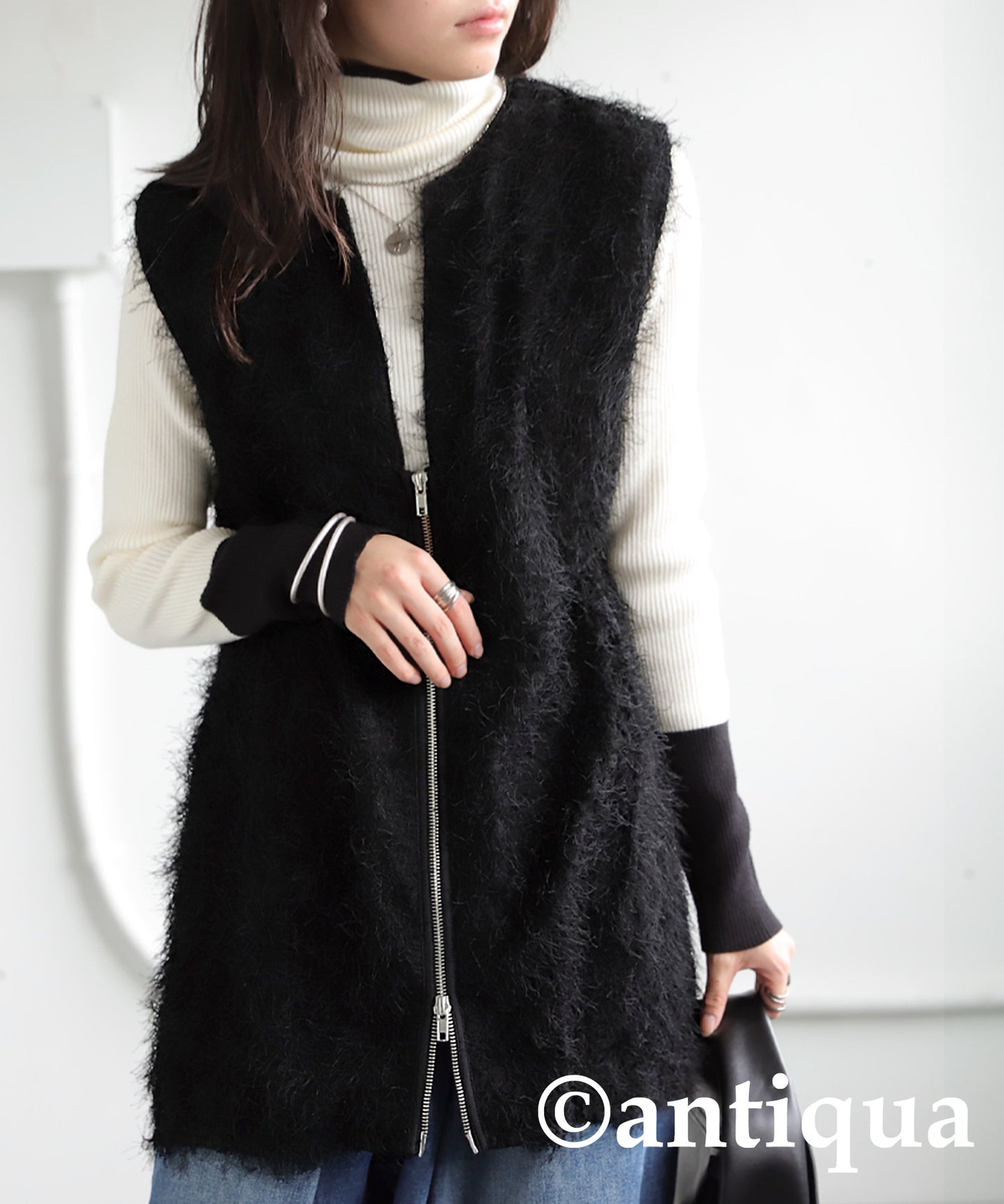 Double Zip Shaggy Vest Ladies