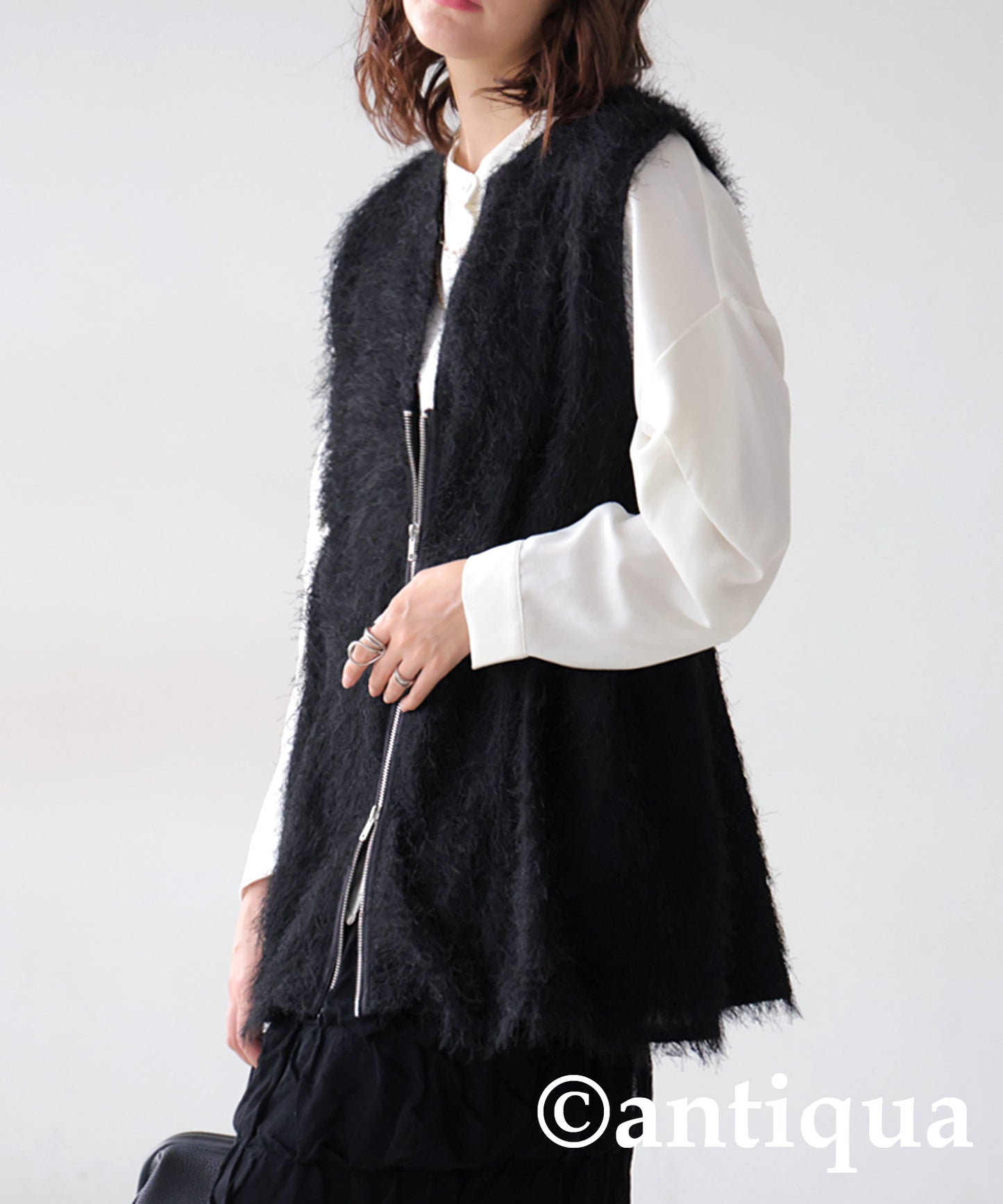 Double Zip Shaggy Vest Ladies