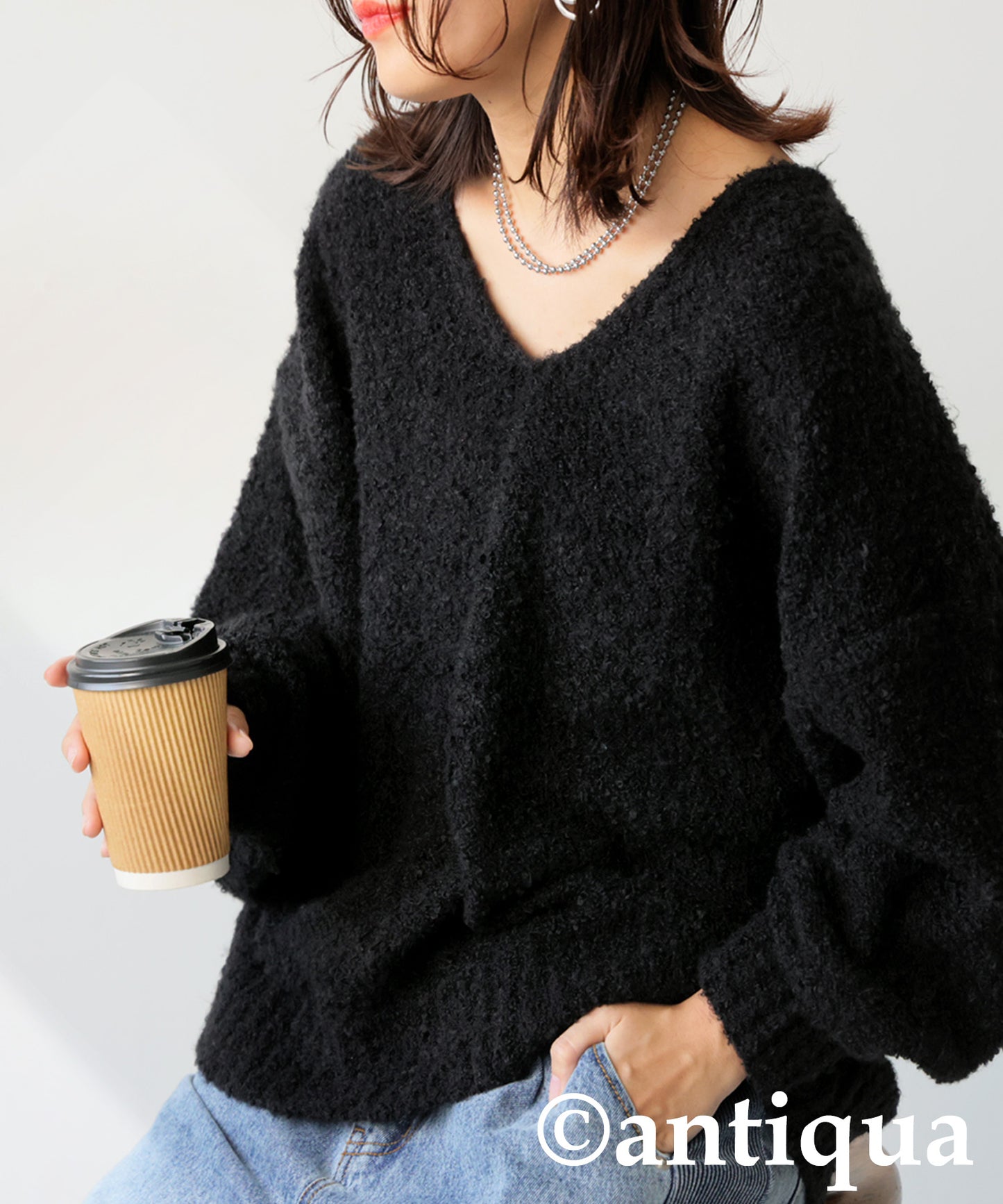 Bouclé V-Neck Knit Ladies