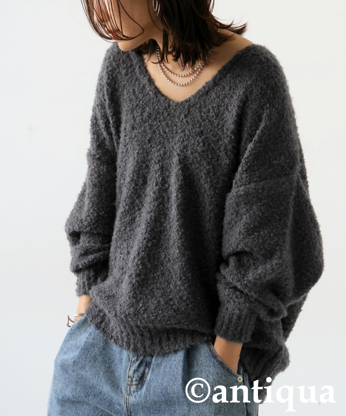 Bouclé V-Neck Knit Ladies