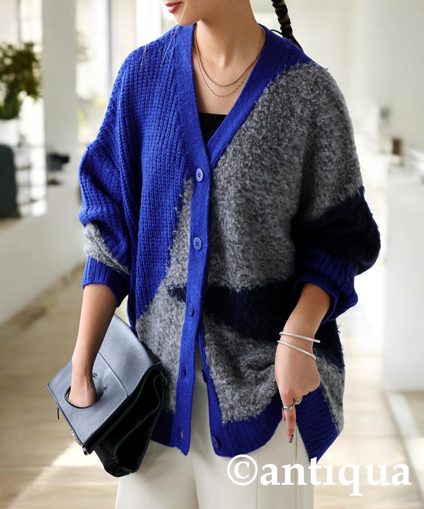 Different Material Knit Cardigan Ladies