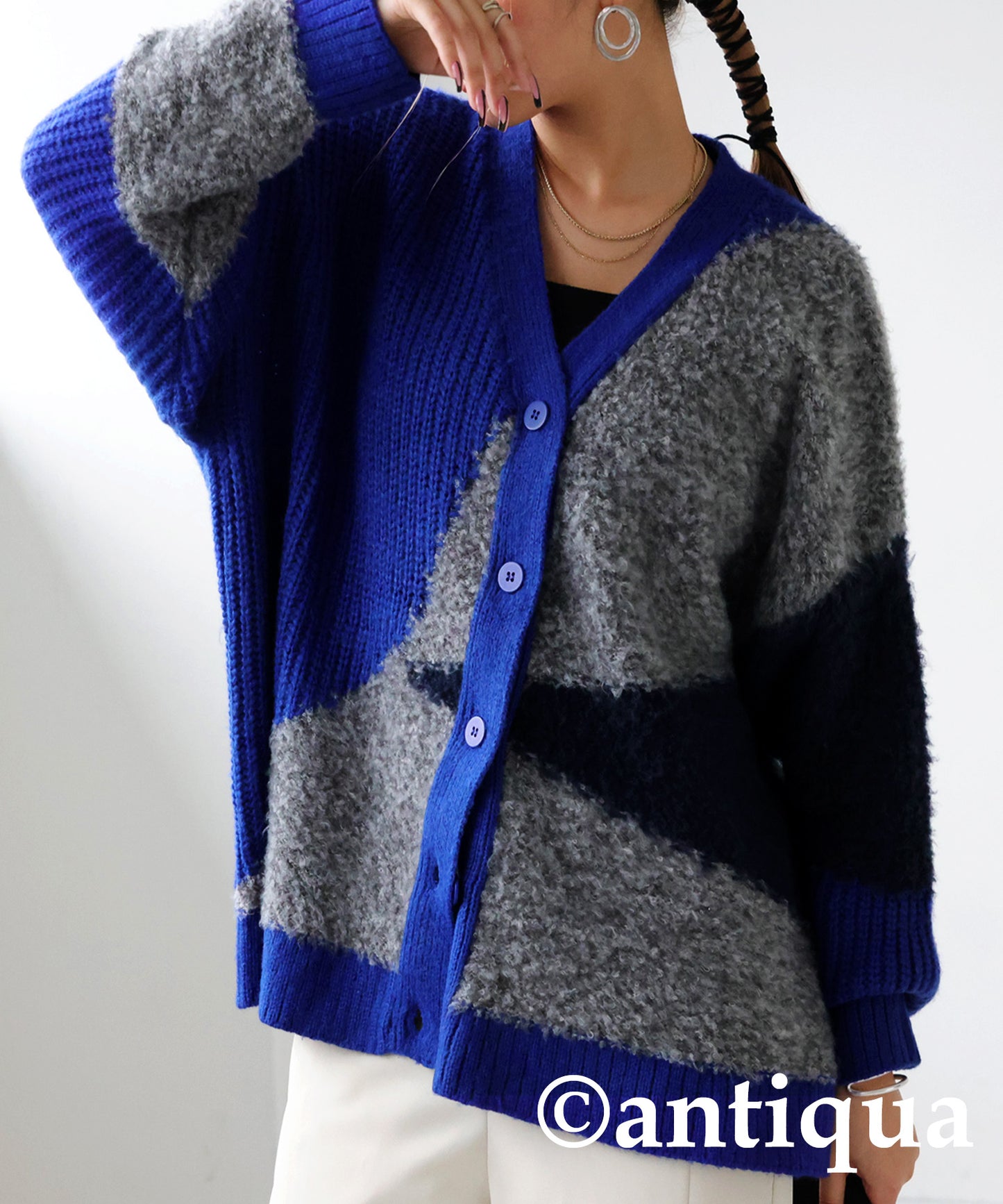 Different Material Knit Cardigan Ladies