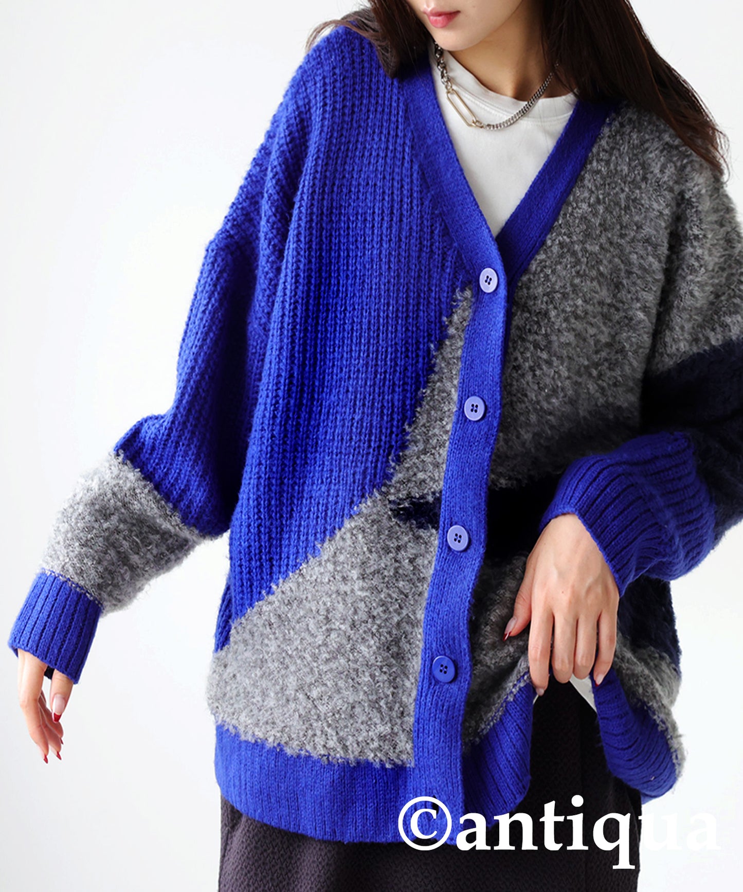 Different Material Knit Cardigan Ladies