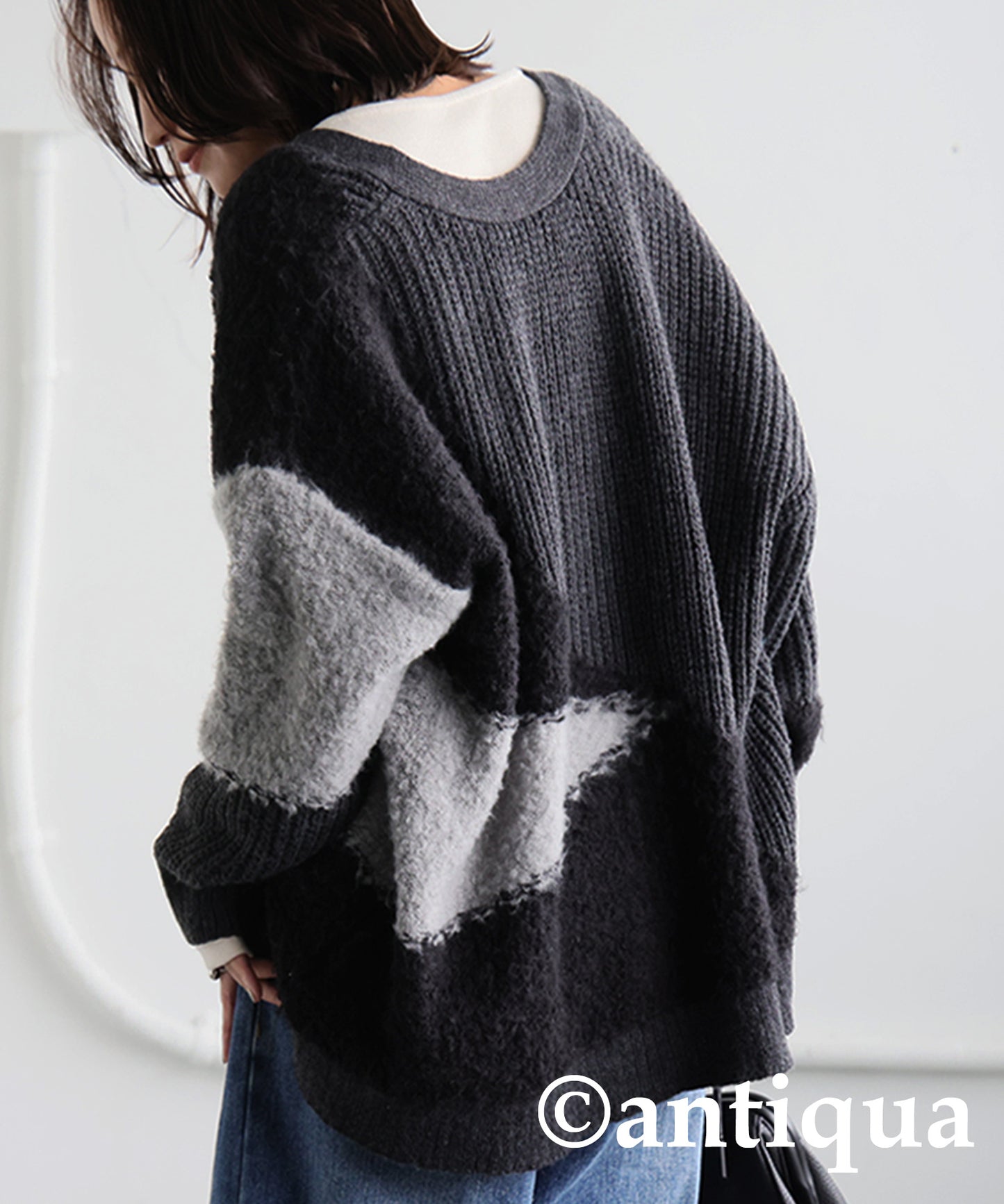 Different Material Knit Cardigan Ladies